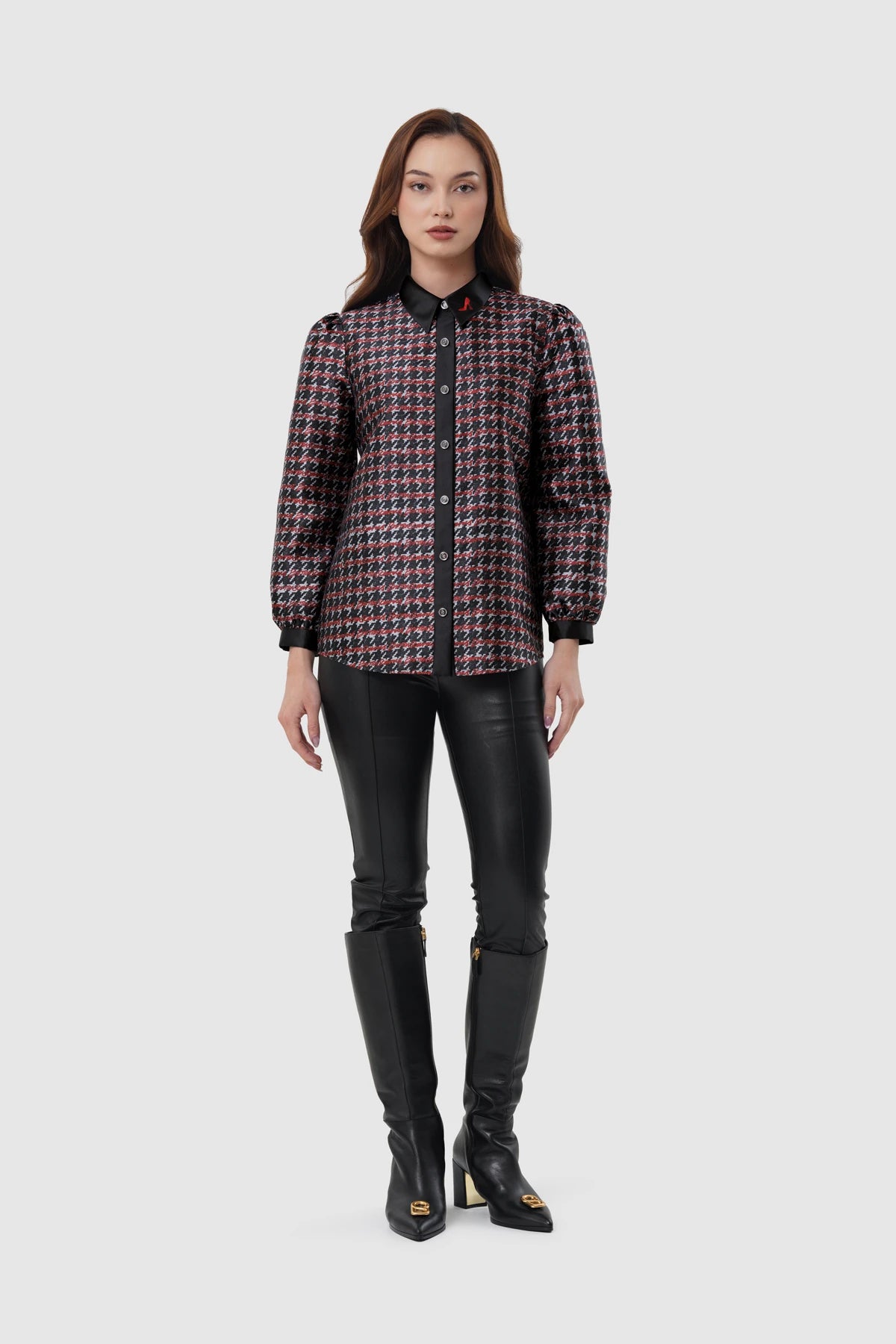 The Editor Houndstooth Shirt - Charcoal Grey