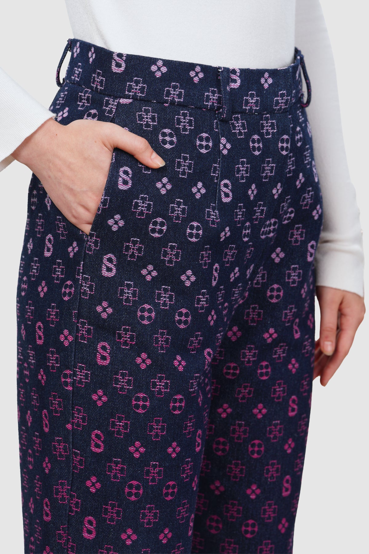 Monogram Denim Pants - Fuchsia
