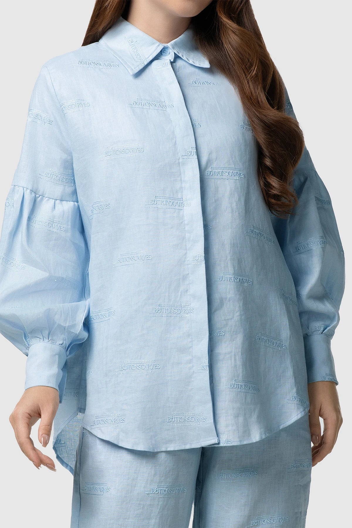 Tropical26 Linen Puff Shirt - Blue Sky