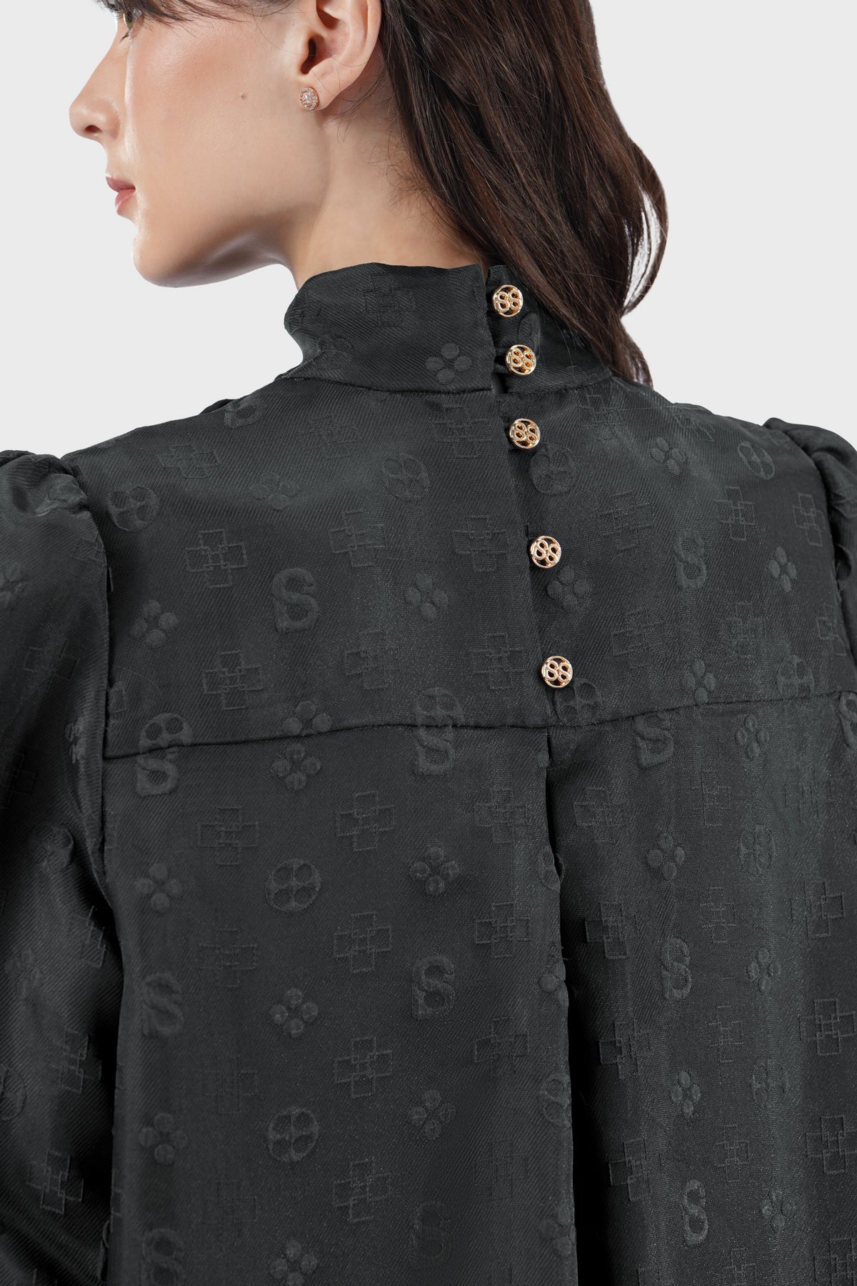 Cassey Monogram Blouse With Bow - Black