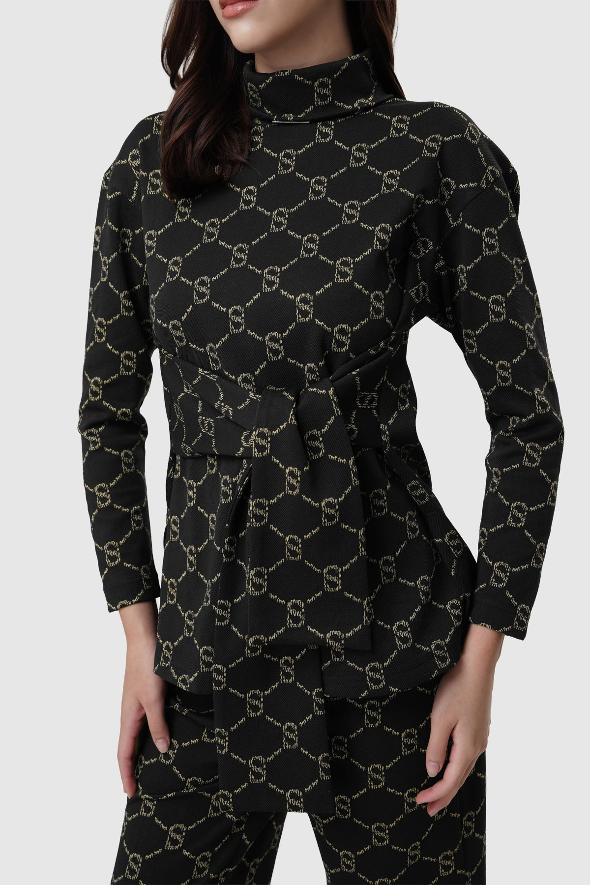 Beverly Monogram High Neck Top - Black