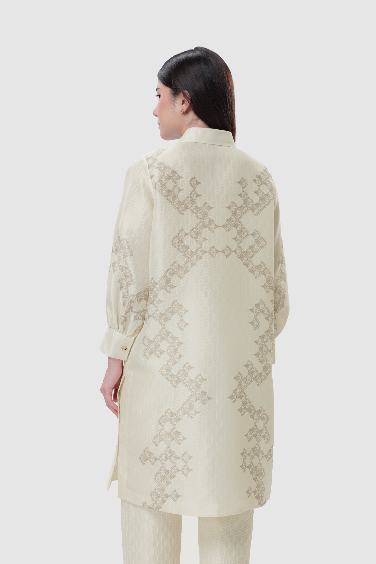 Signature Jacquard Printed Tunic - Ecru Dove