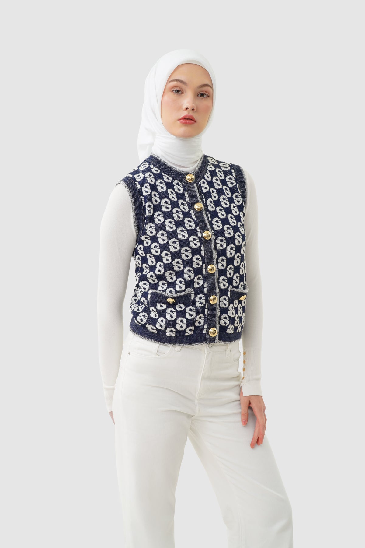 Monogram Vest - Navy