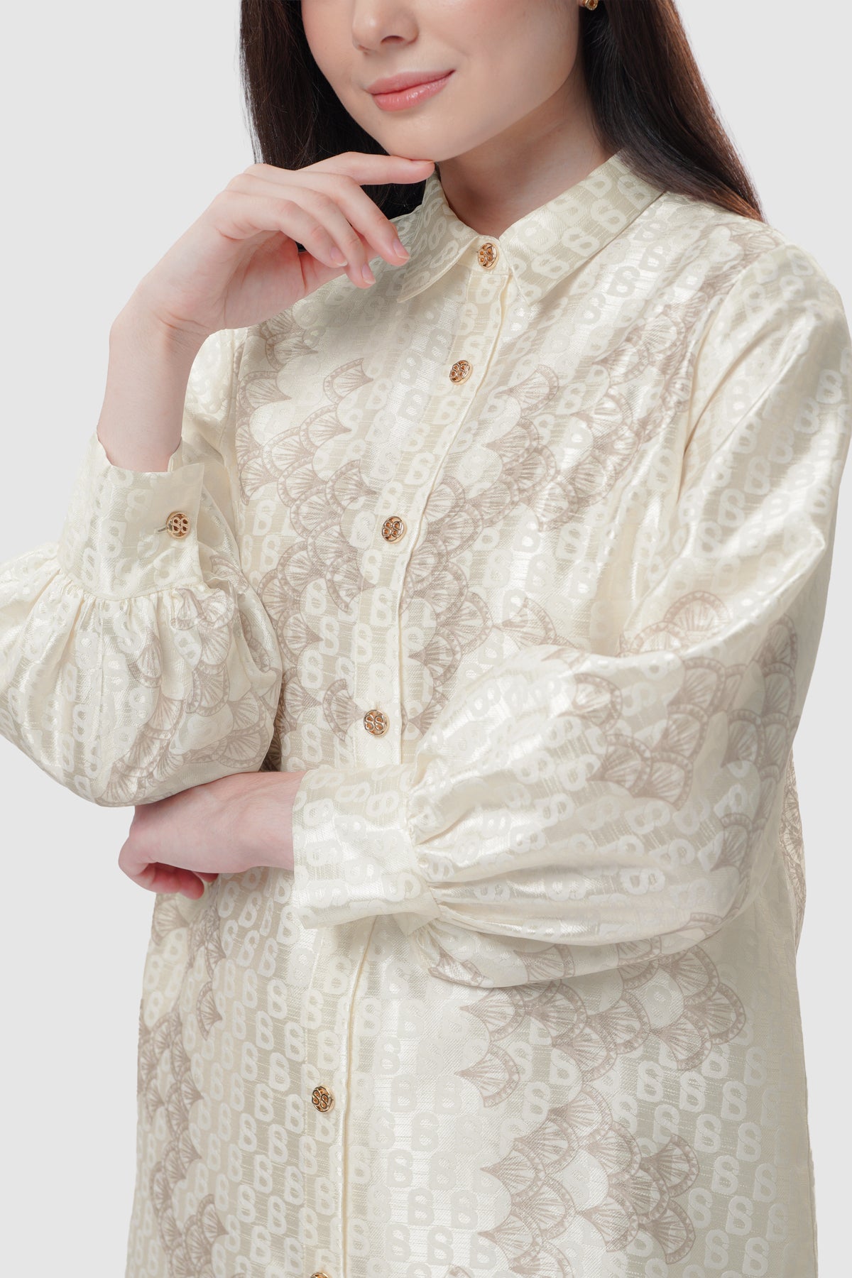 Signature Jacquard Printed Tunic - Ecru