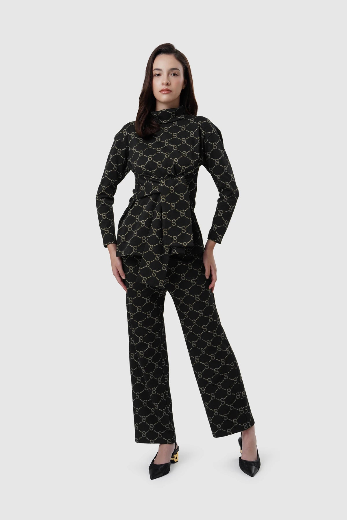 Beverly Monogram High Neck Top - Black