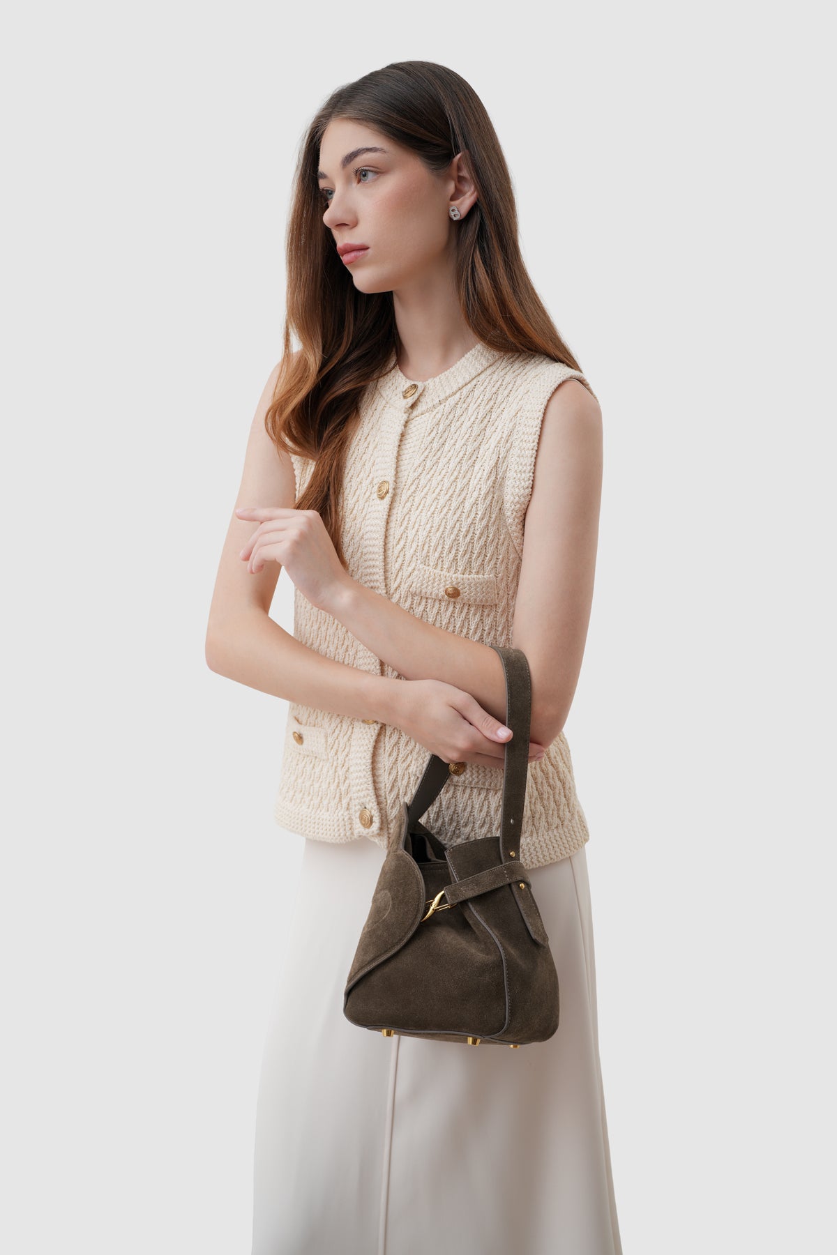 Britney Bag Small - Suede Leather - Dark Brown