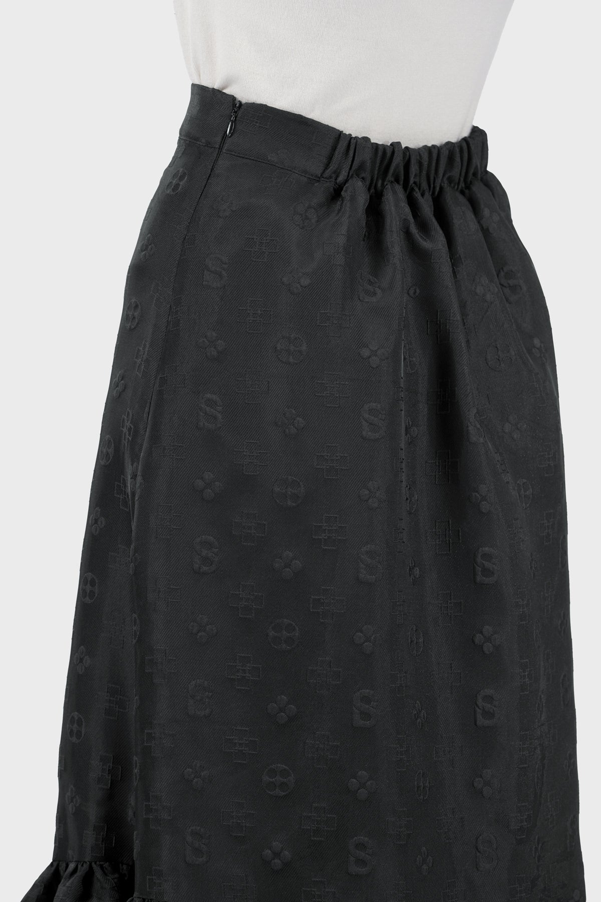 Cassey Monogram Ruffle Skirt - Black