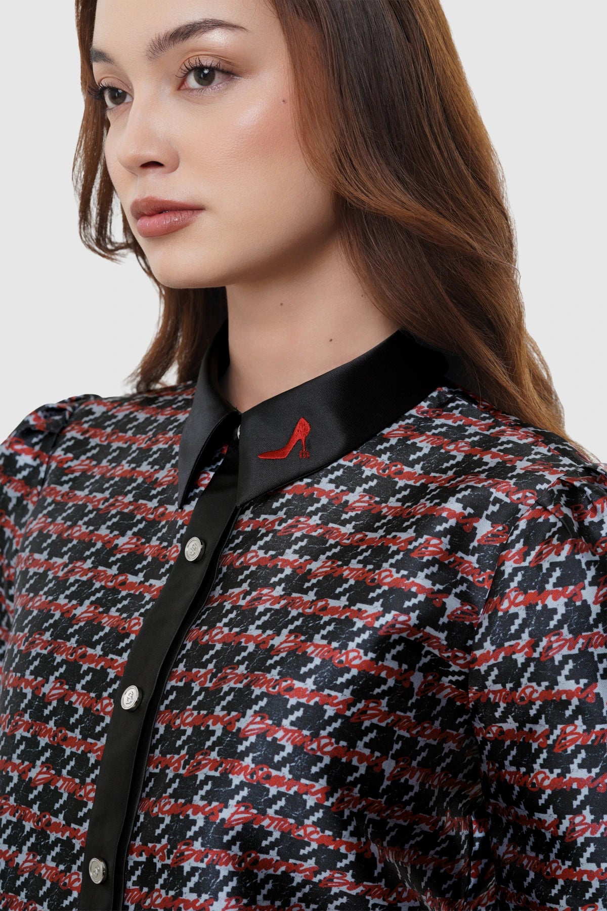 The Editor Houndstooth Shirt - Charcoal Grey