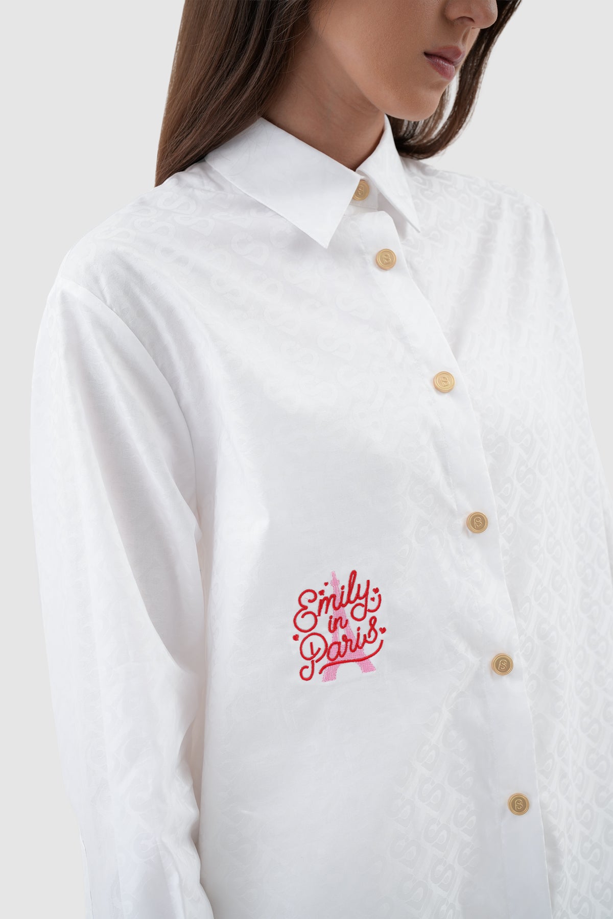 Parisian Embroidery Oversized Shirt - White