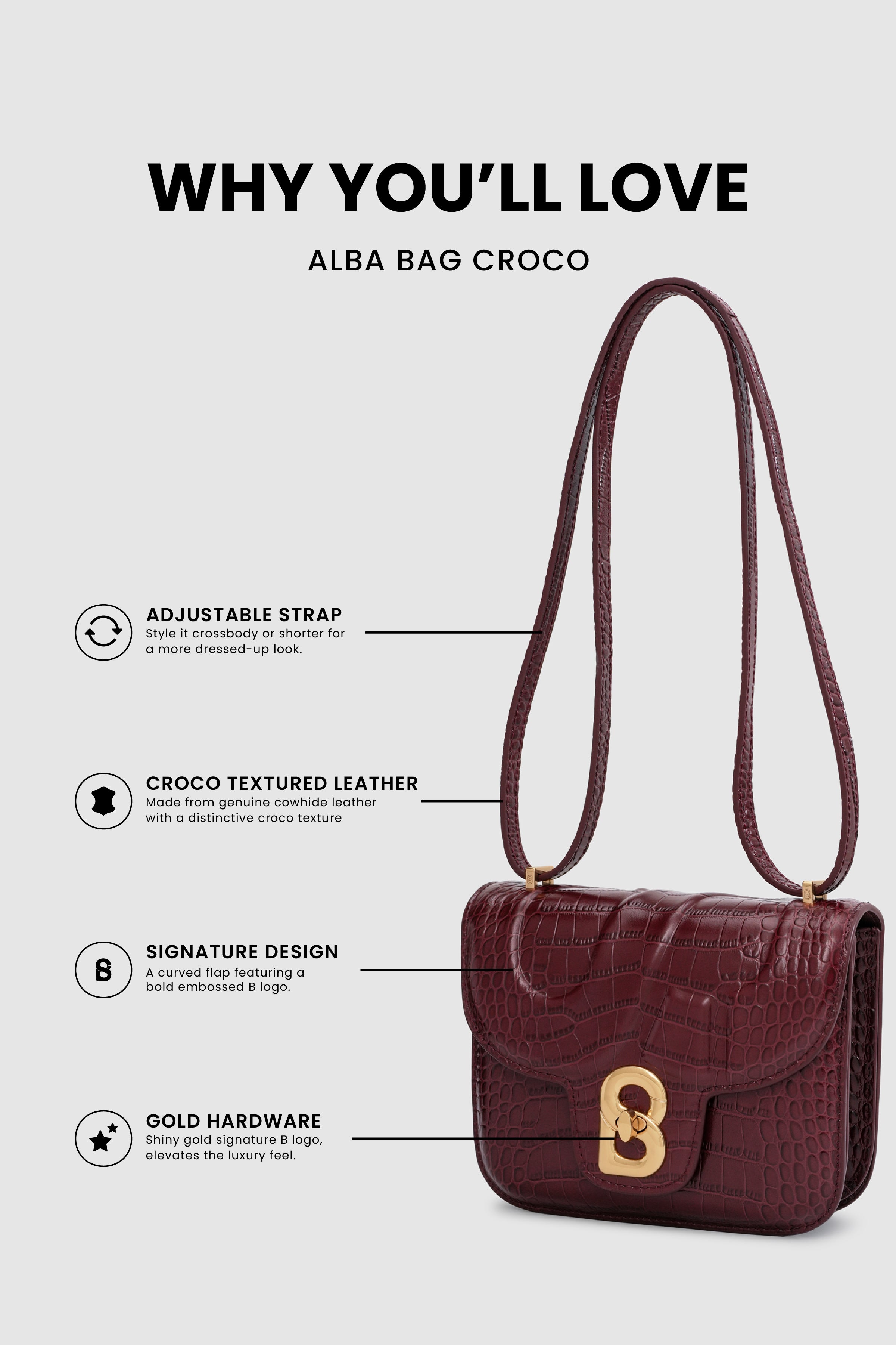 Alba Bag - Burgundy in Croco
