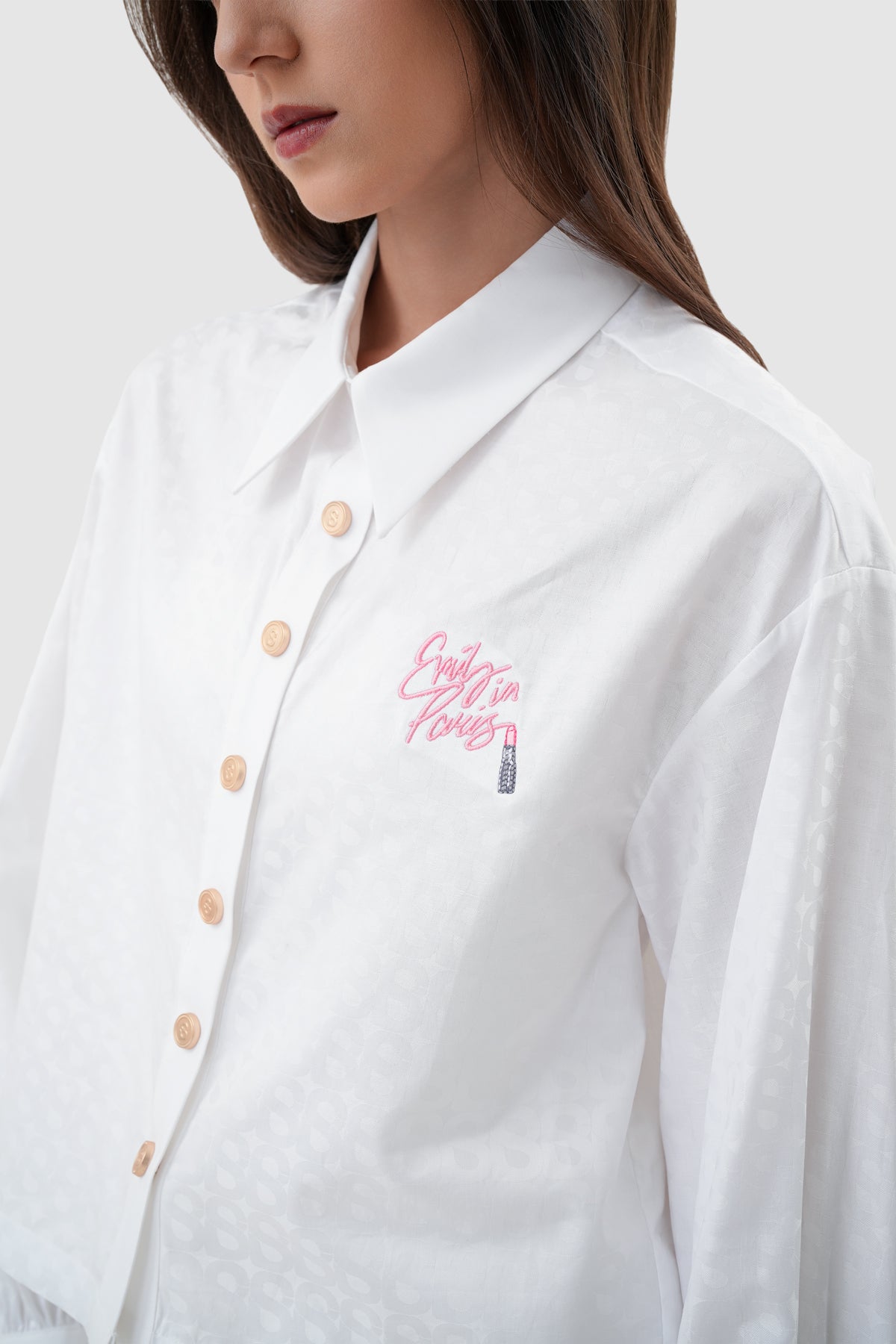 Parisian Embroidery Crop Shirt - White