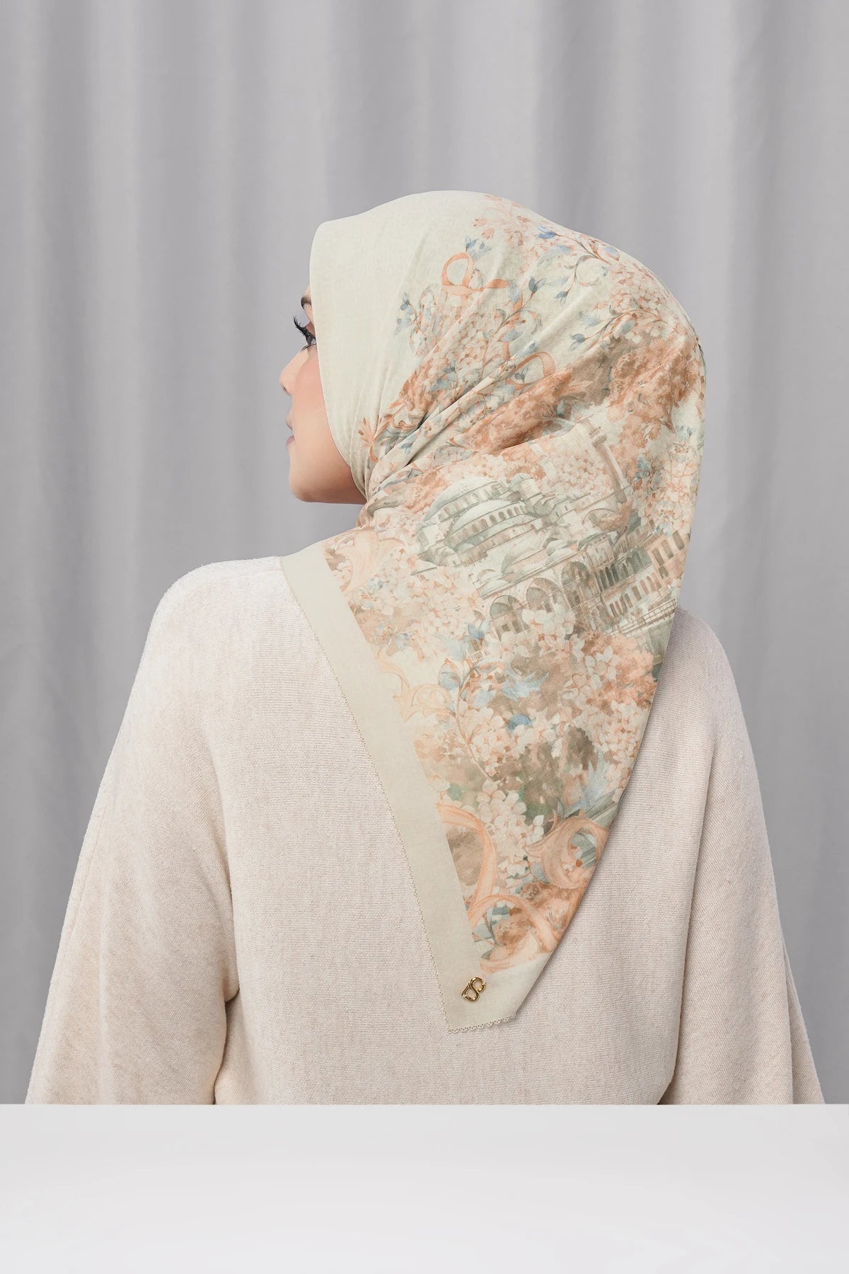 istanbul printed square scarf in dallah by buttonscarves back view