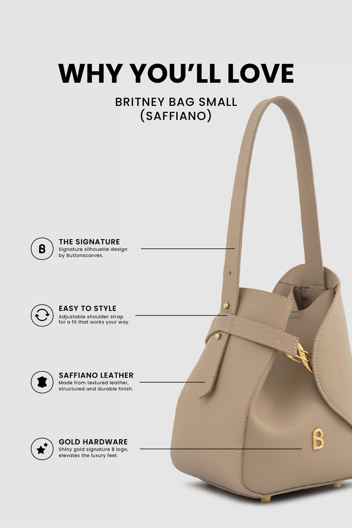 Britney Bag Small - Saffiano Leather - Clay