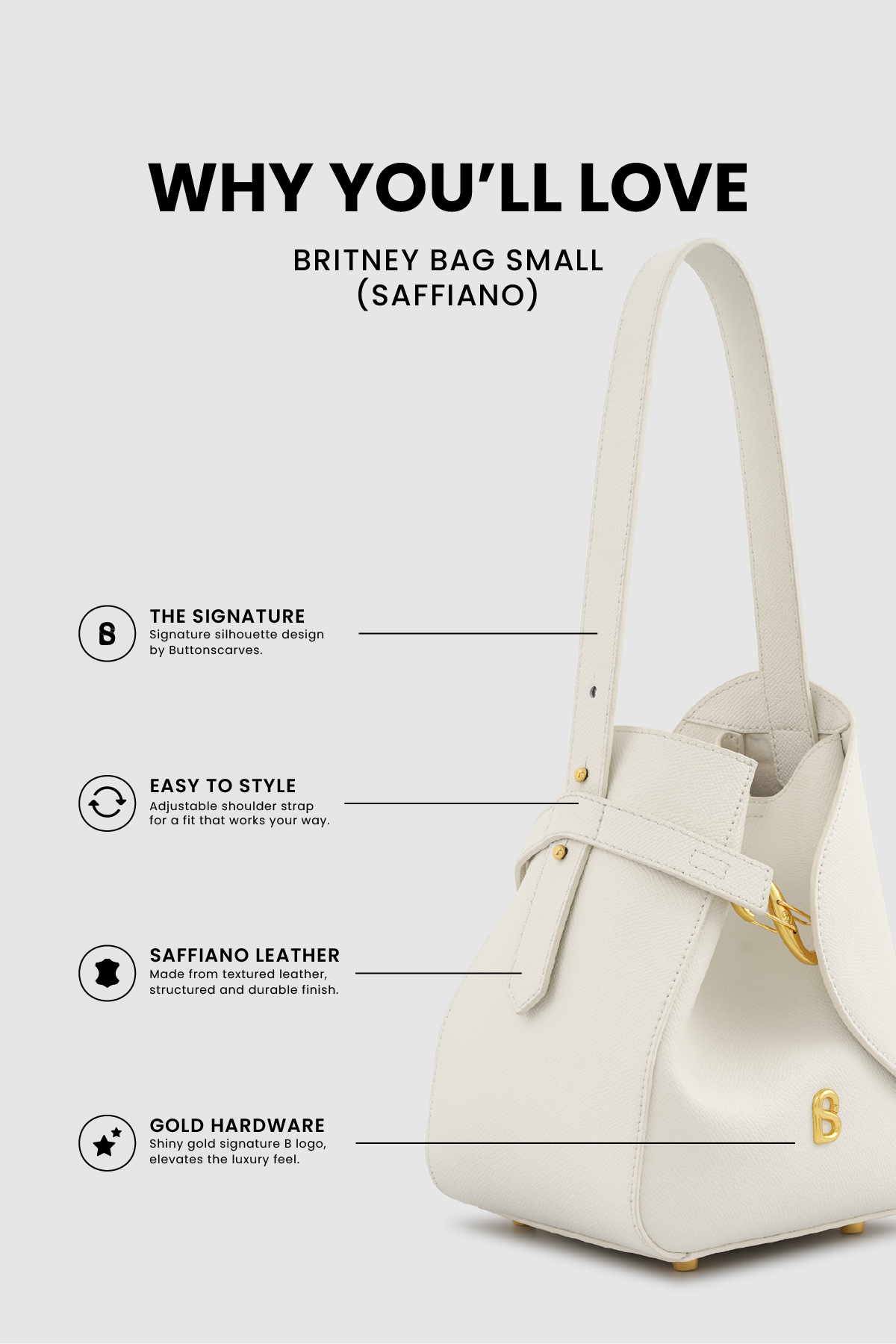 Britney Bag Small - Saffiano Leather - Bianco Candido