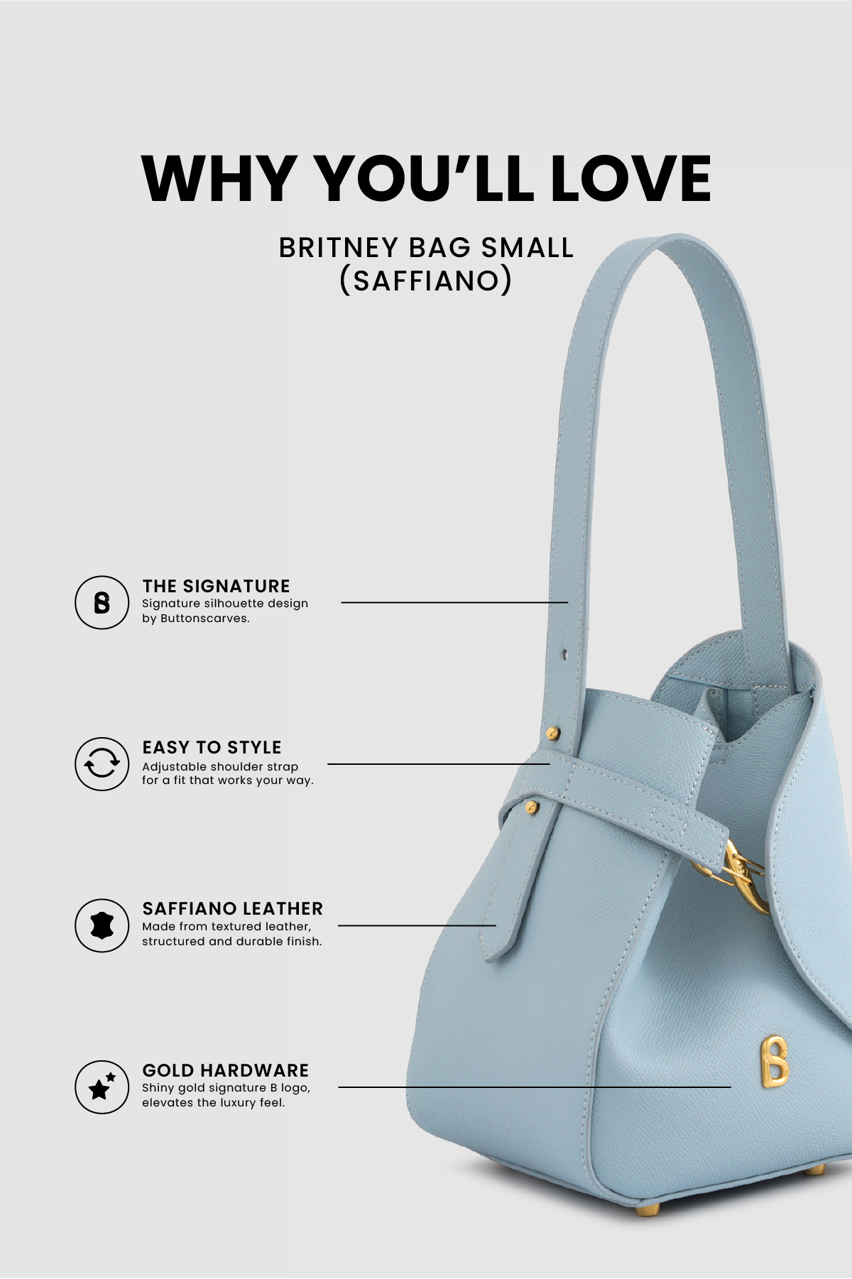 Britney Bag Small - Saffiano Leather - Waterfall
