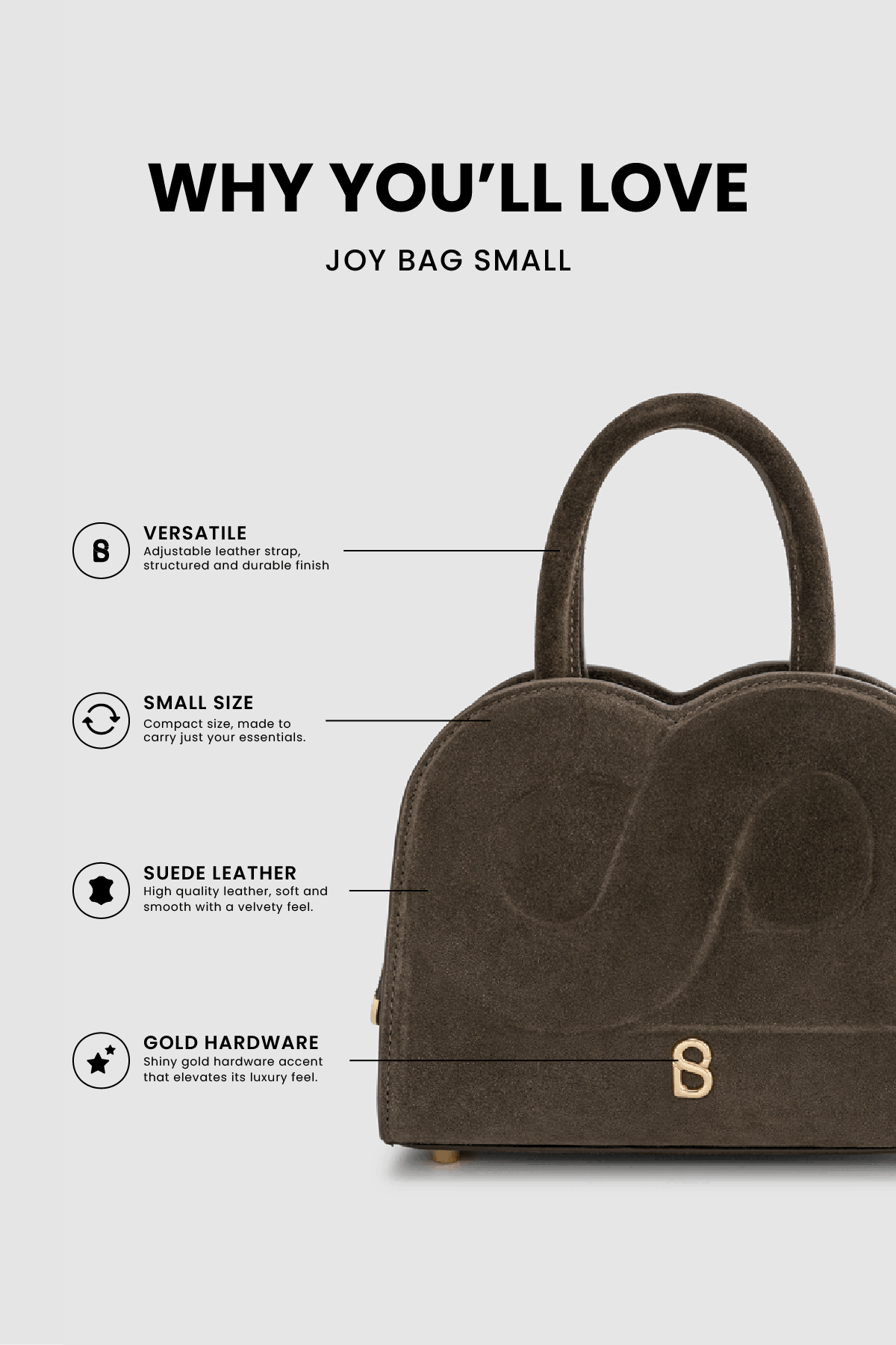 Joy Bag Small - Suede Leather - Dark Brown