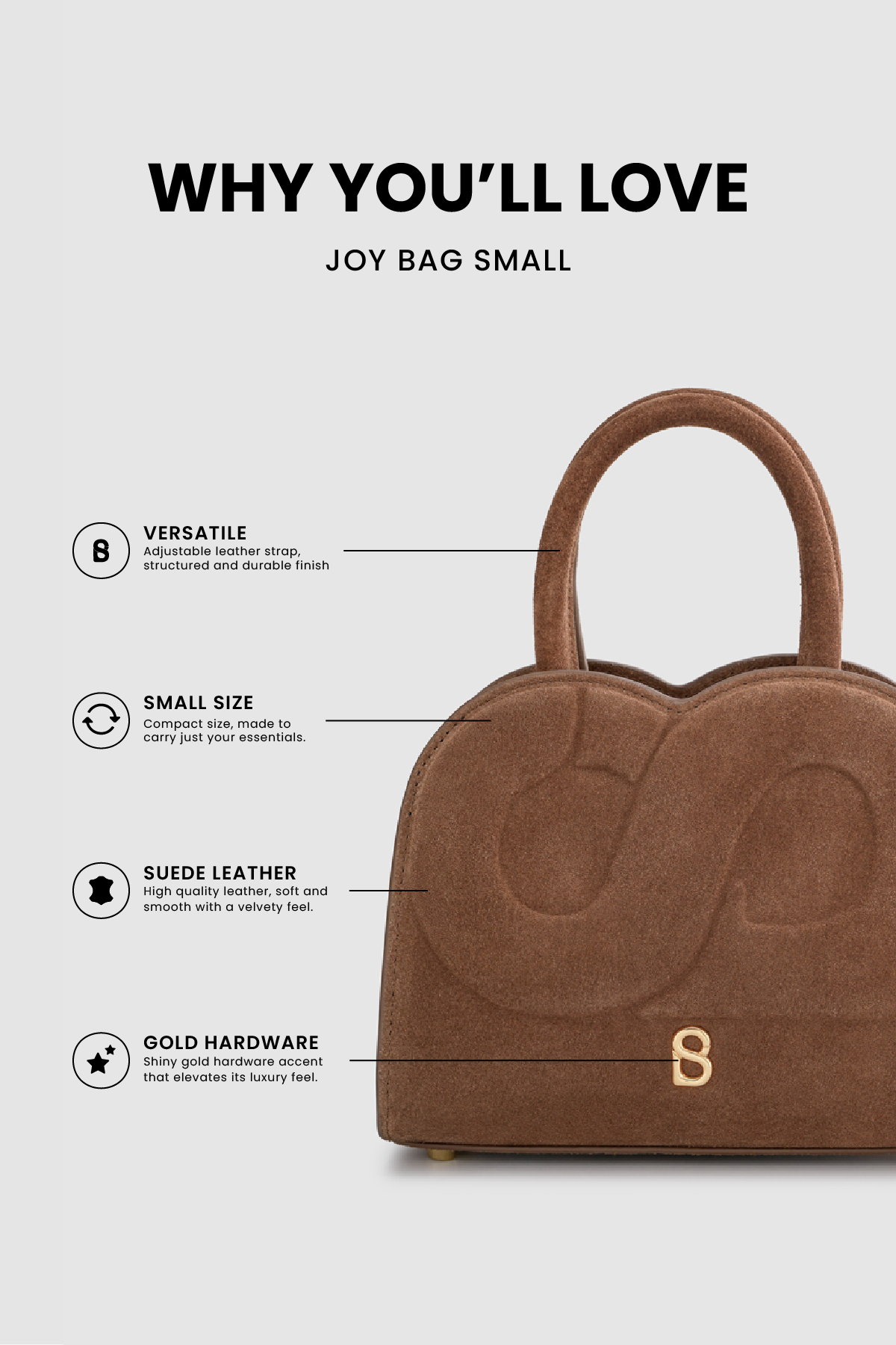 Joy Bag Small - Suede Leather - Caramel
