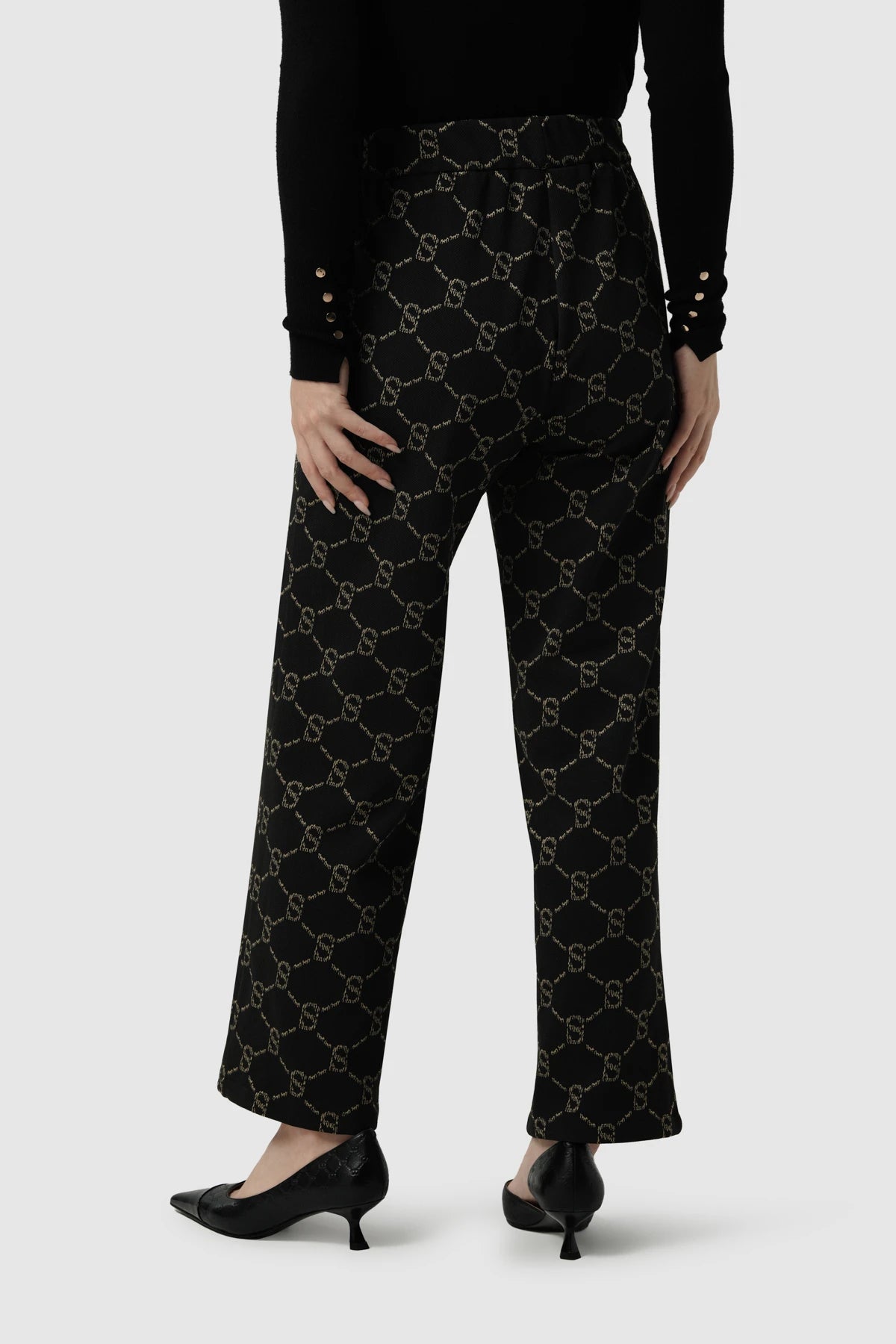 beverly monogram pants in black by buttonscarves back view
