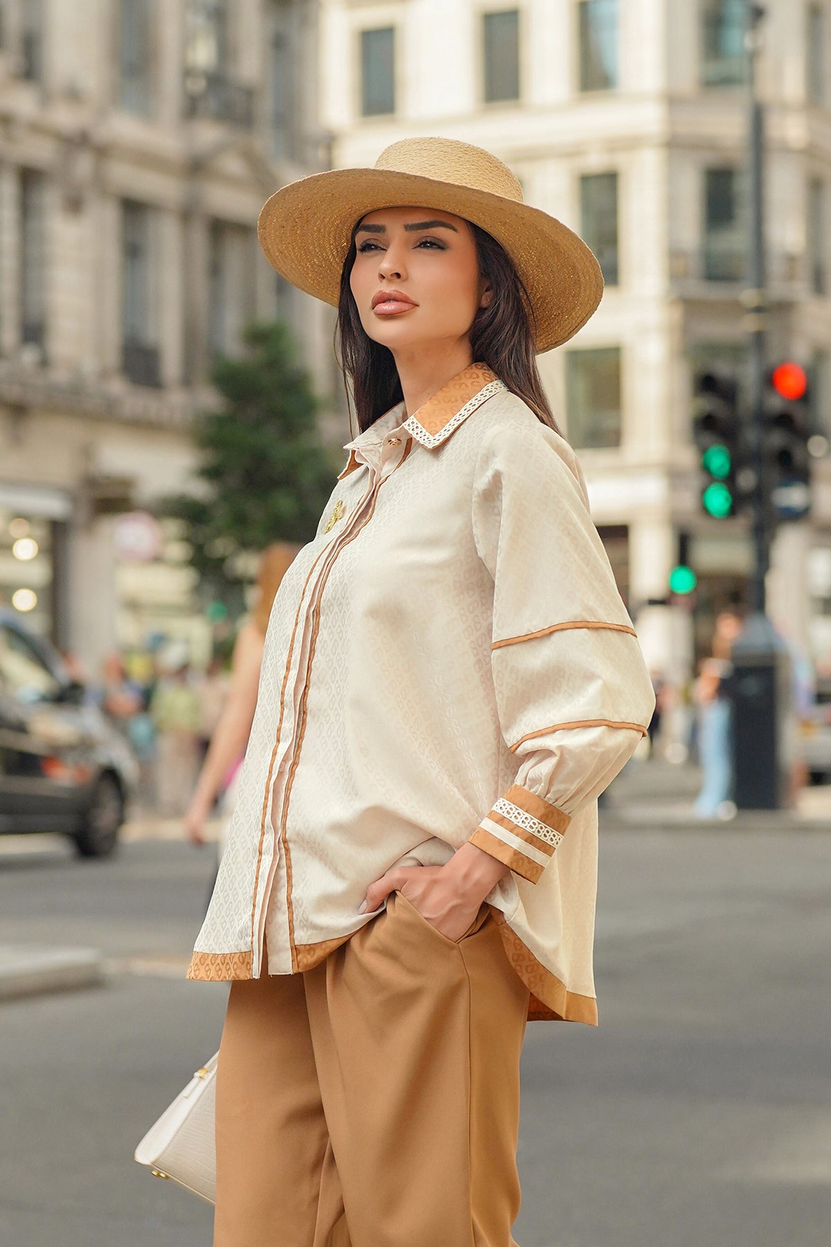 Monogram Emboss Embroidery Shirt - Beige