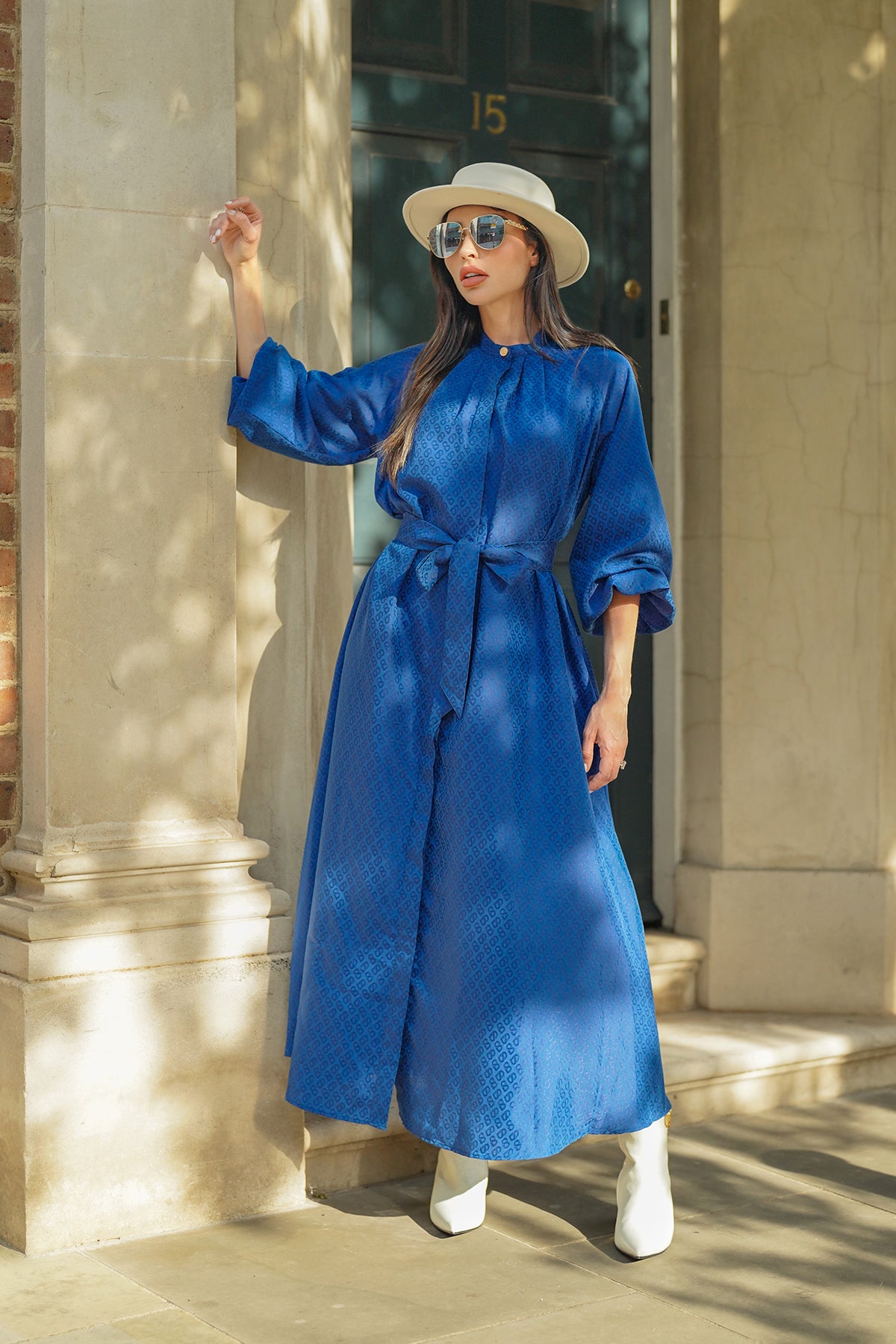 Monogram Embossed Maxi Dress - Navy