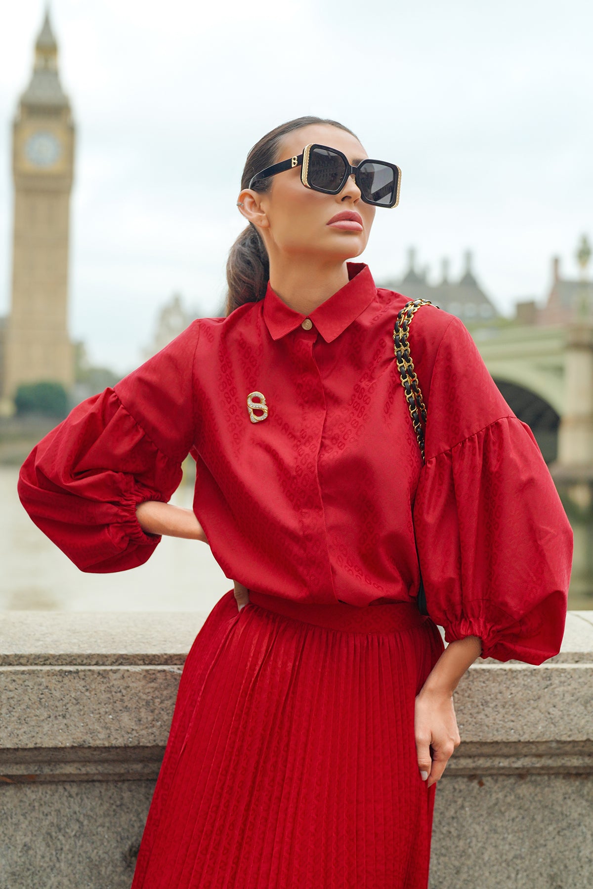Monogram Embossed Puff Shirt - Red