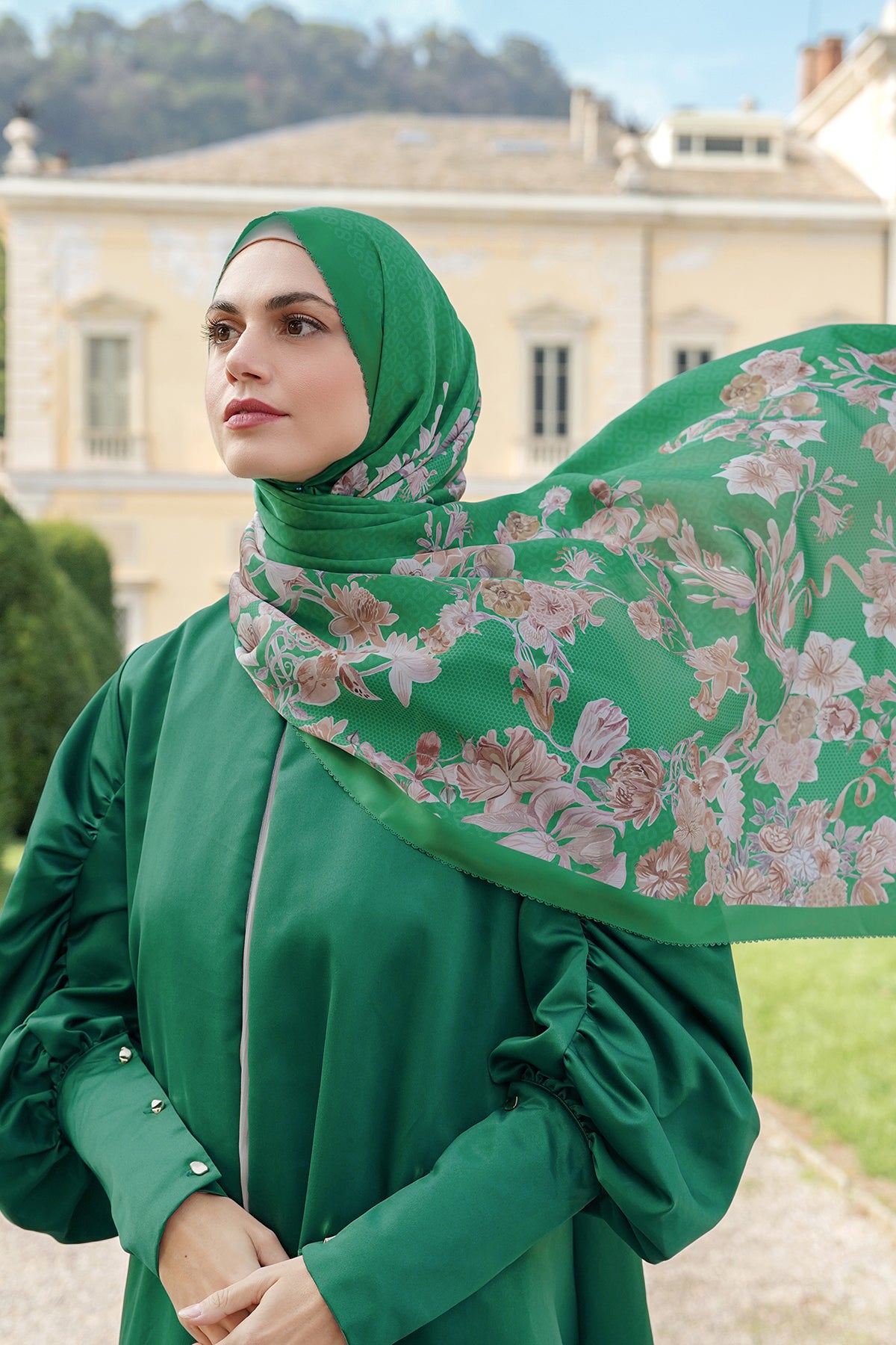Farra Satin Shawl - Alocasia