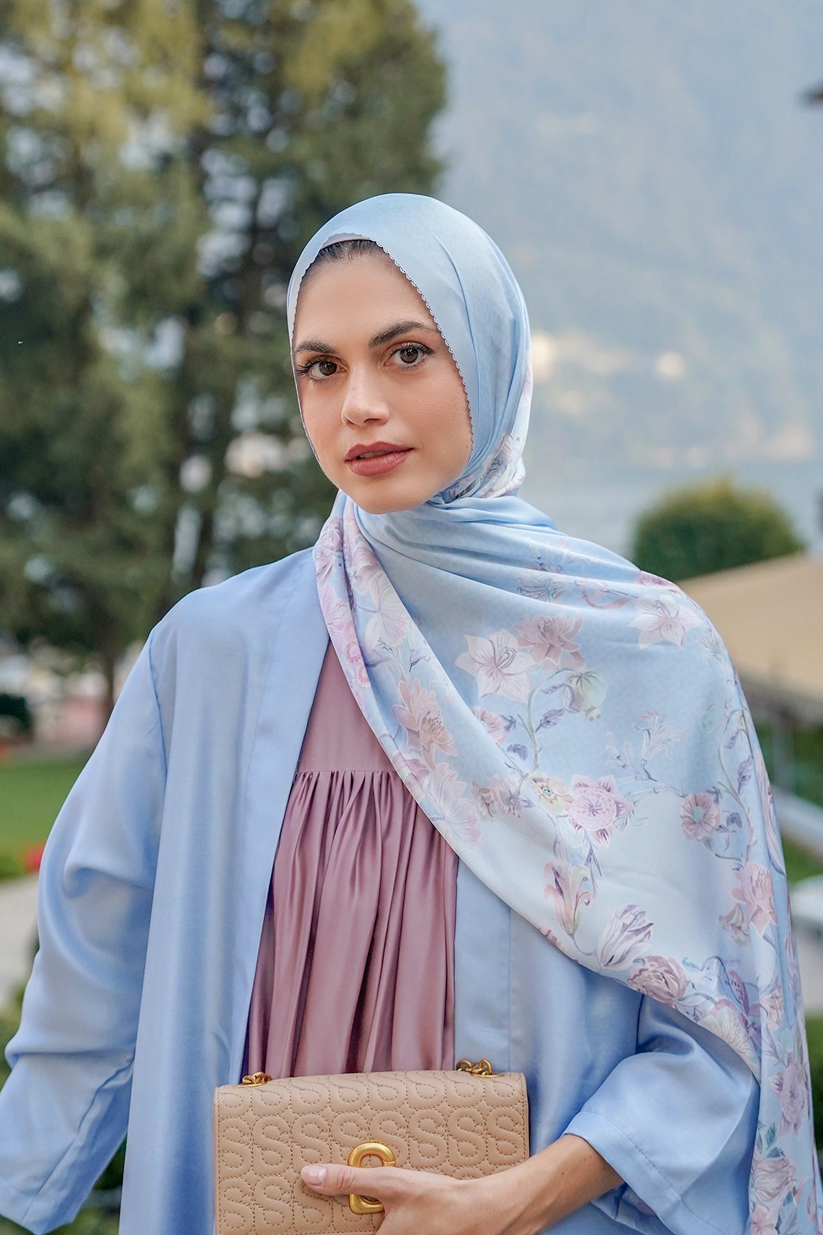Farra Satin Shawl - Blue Bell