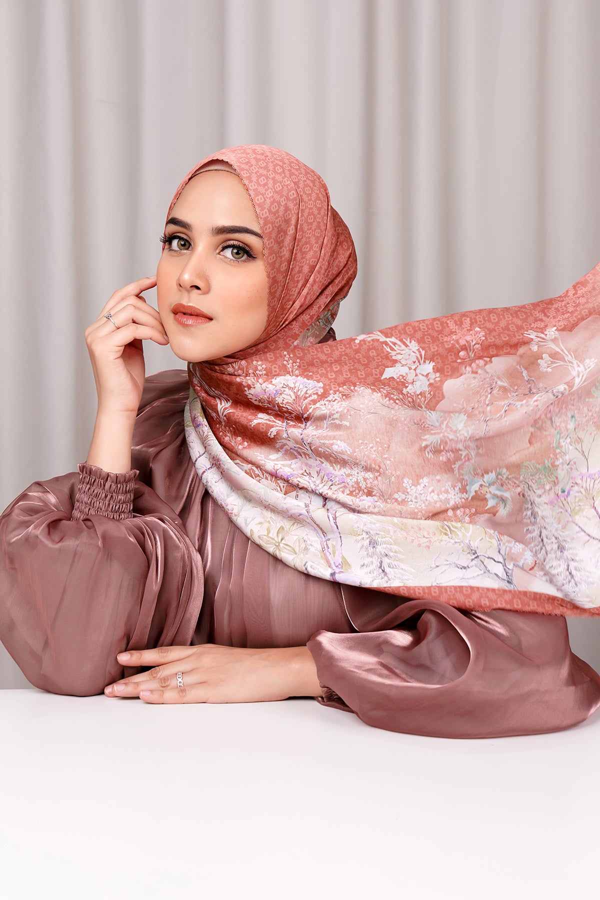 Holiday Satin Shawl - Brick