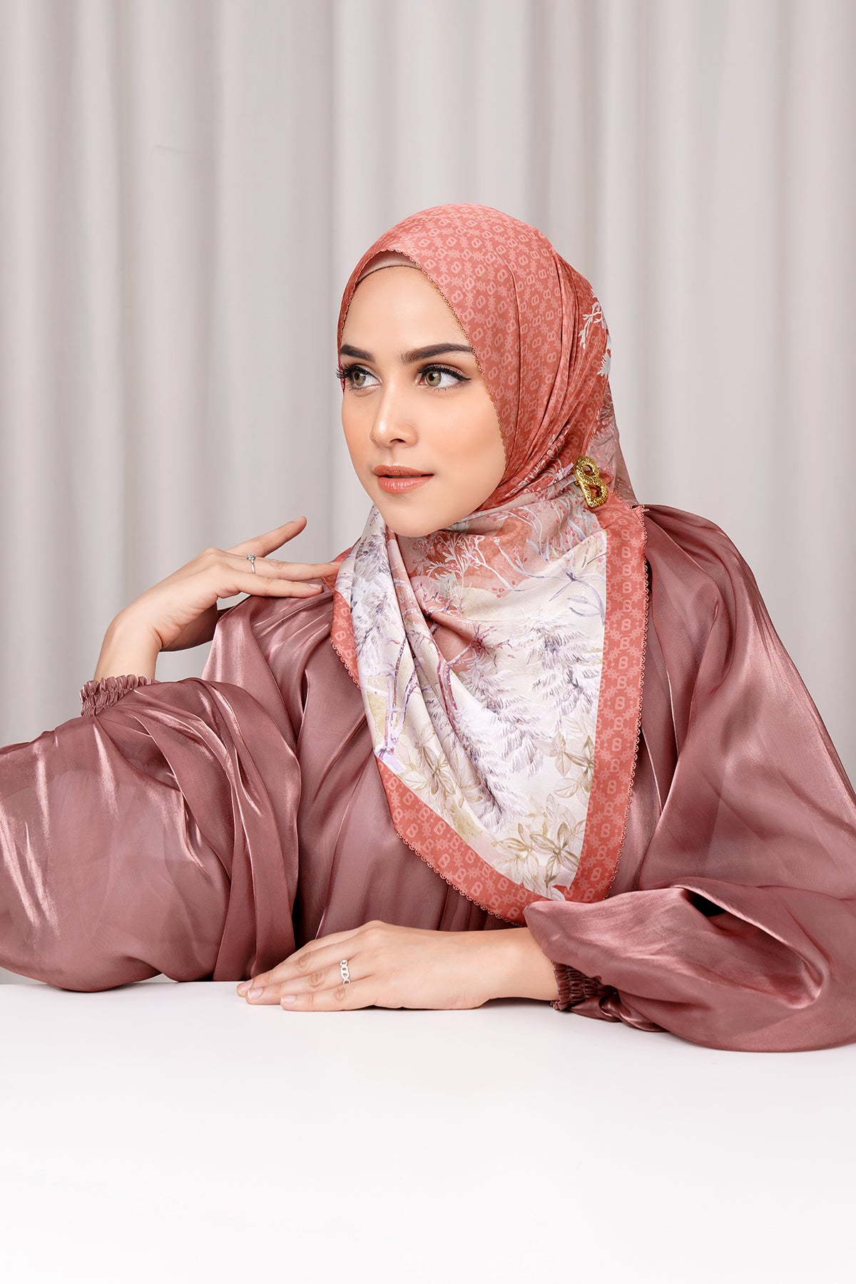 Holiday Satin Shawl - Brick