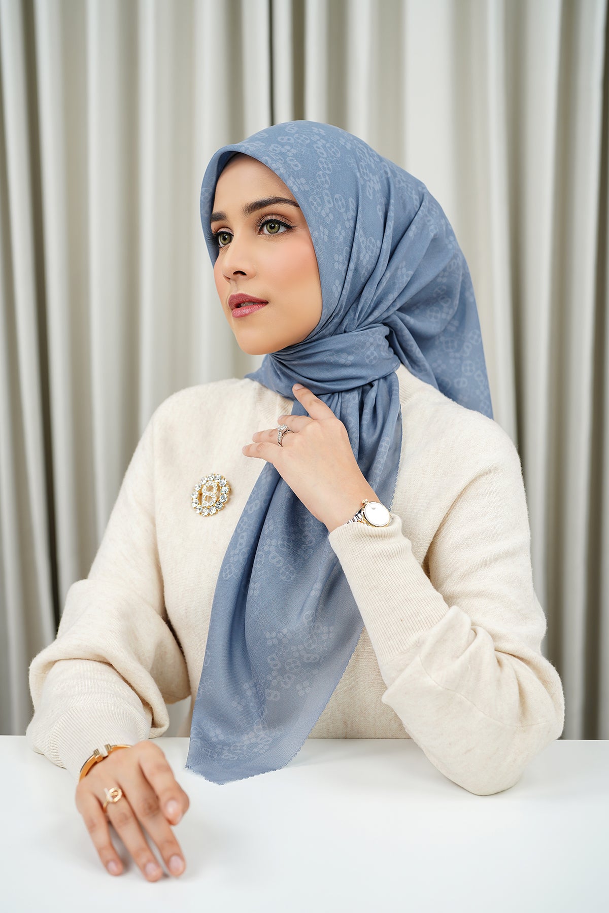 Monogram Scramble Voile Square - Ashley Blue