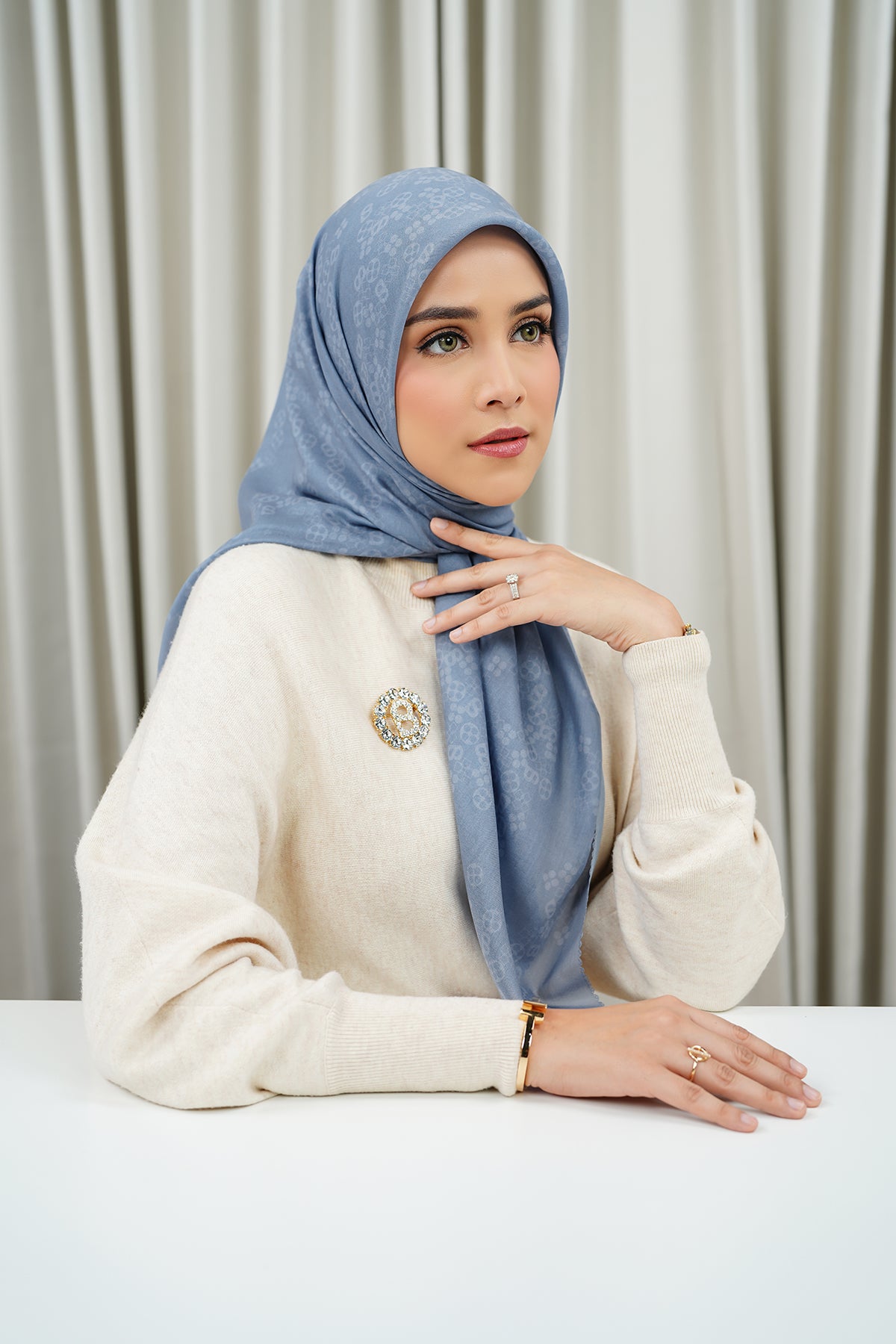 Monogram Scramble Voile Square - Ashley Blue