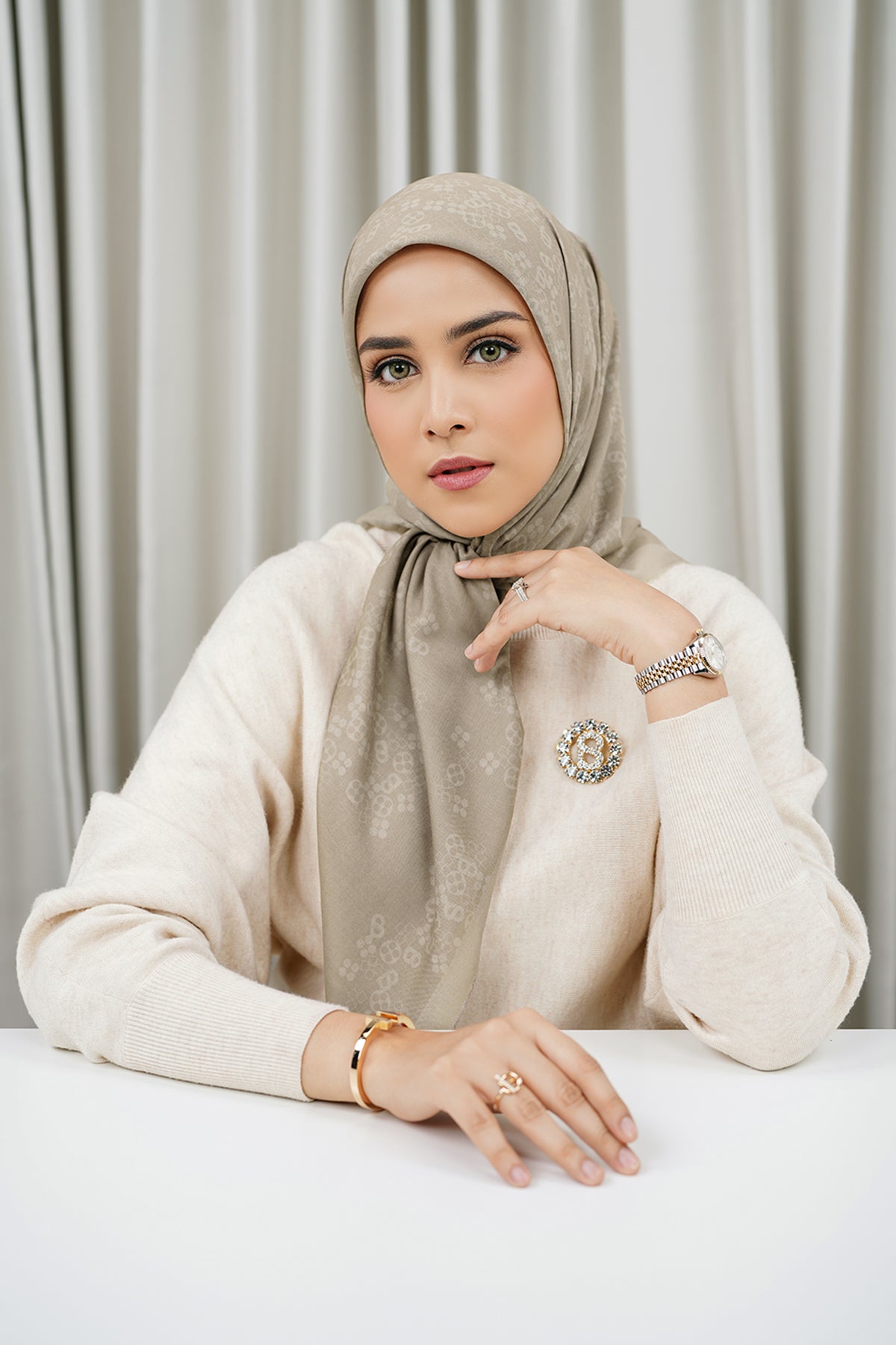 Monogram Scramble Voile Square - Overcast