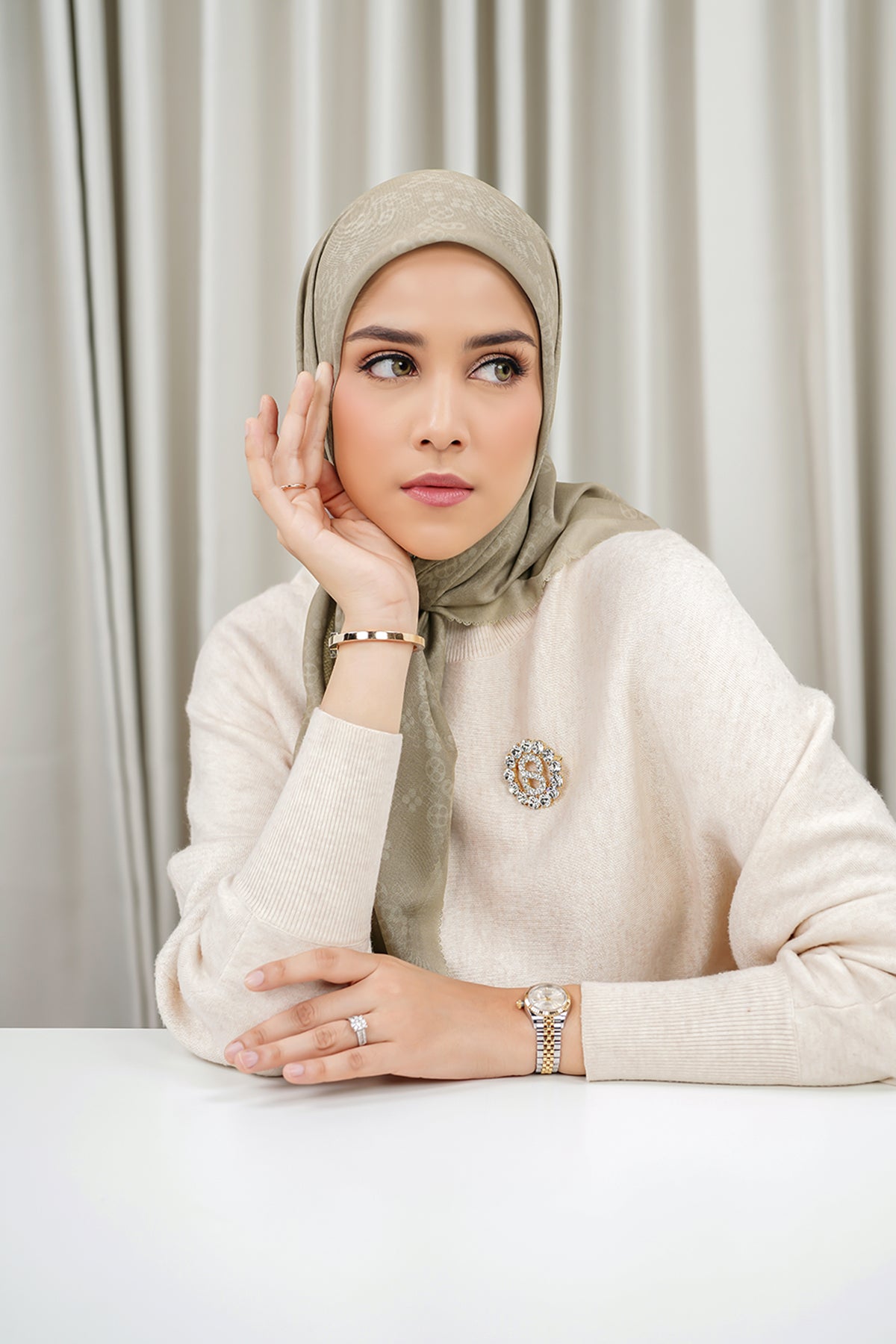 Monogram Scramble Voile Square - Overcast