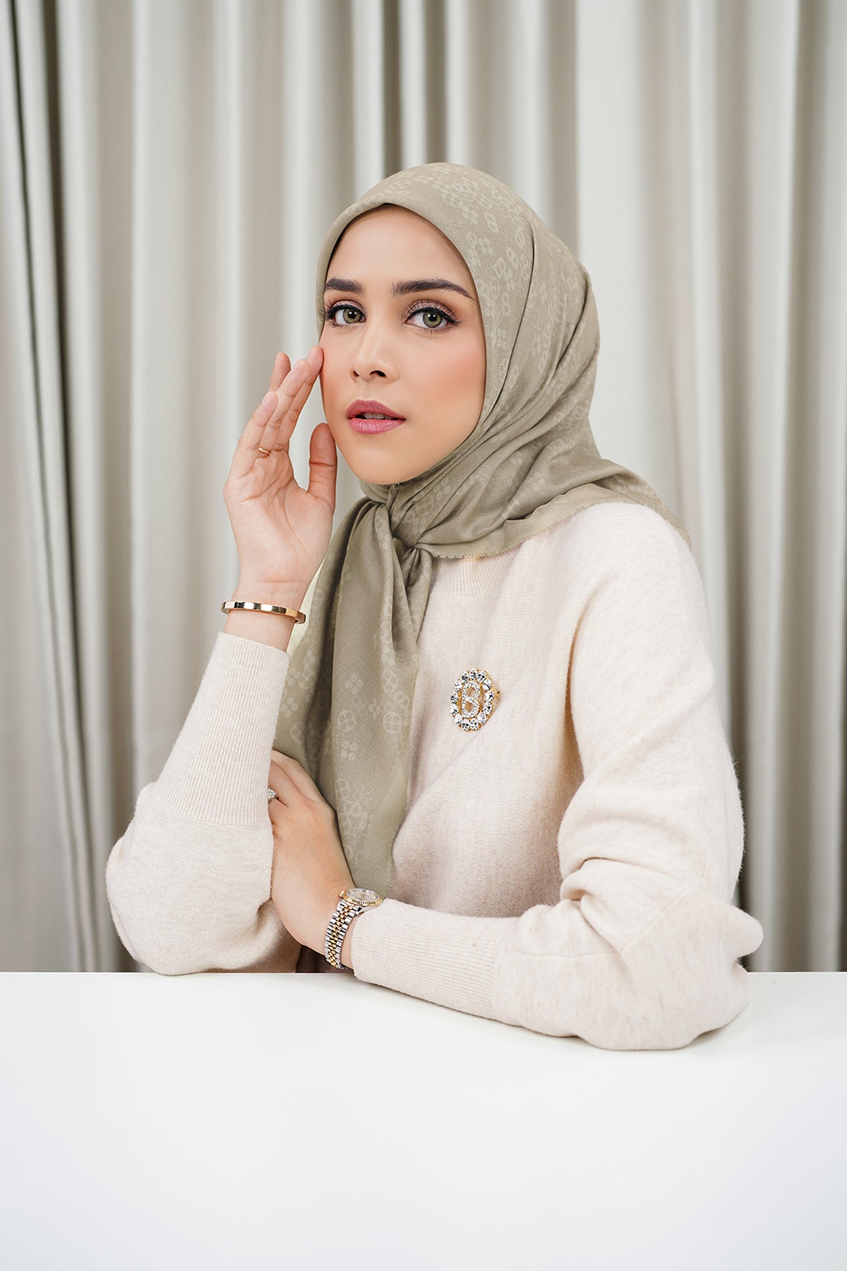 Monogram Scramble Voile Square - Overcast