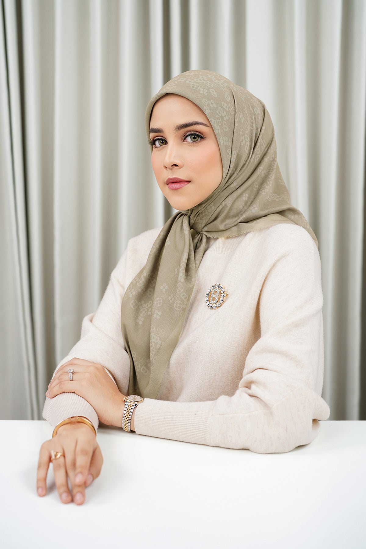 Monogram Scramble Voile Square - Overcast