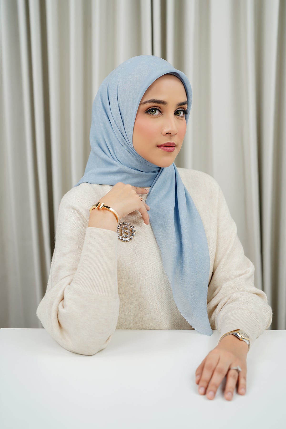 Monogram Scramble Voile Square - Sky Blue
