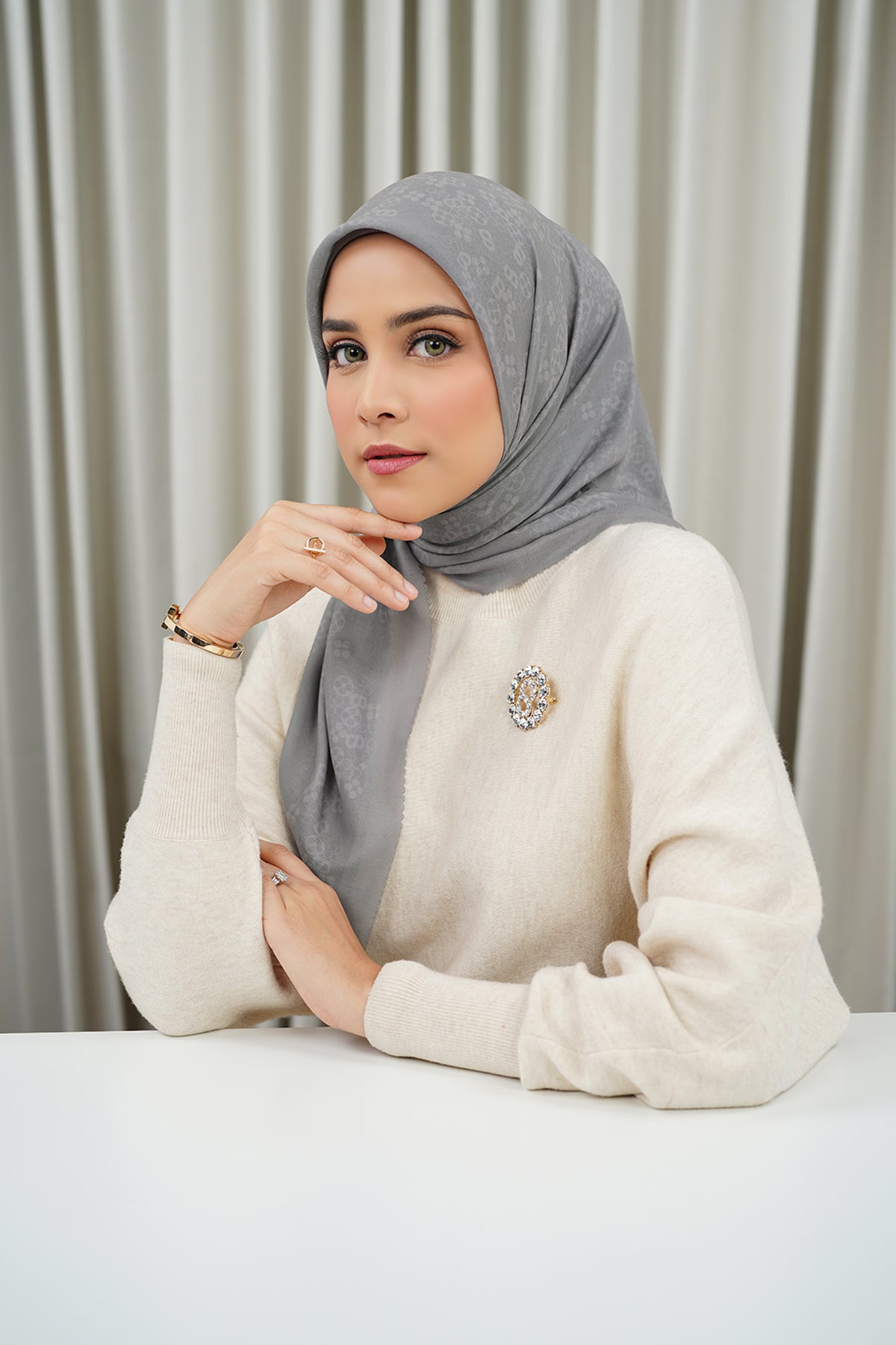 Monogram Scramble Voile Square - Slate Gray