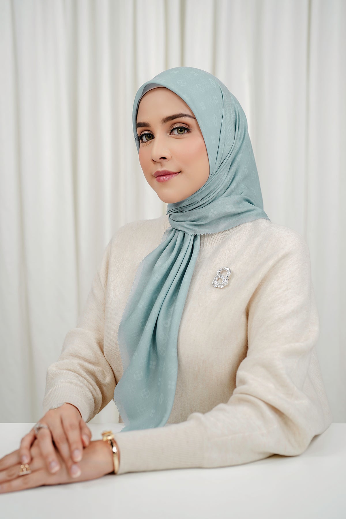 Monogram Voile Square - Aqua