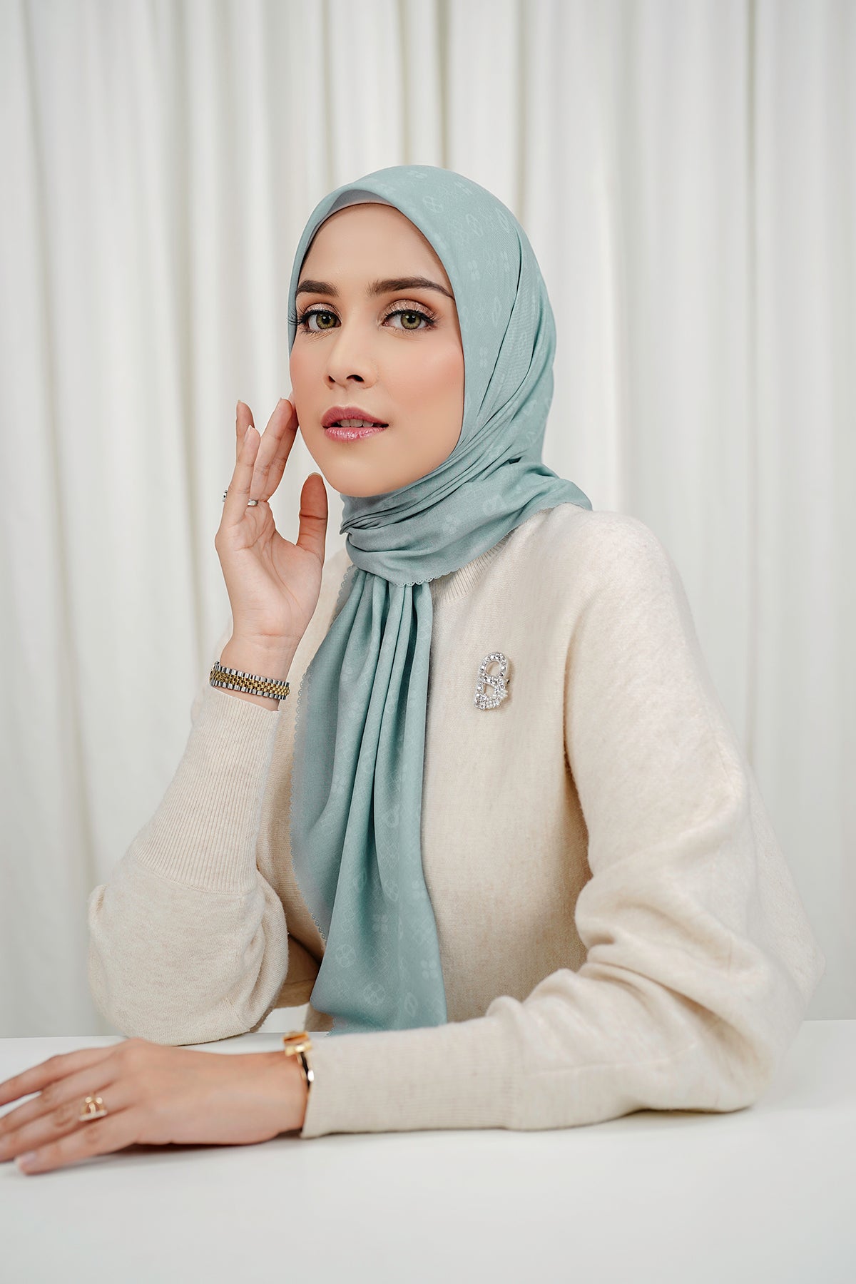 Monogram Voile Square - Aqua