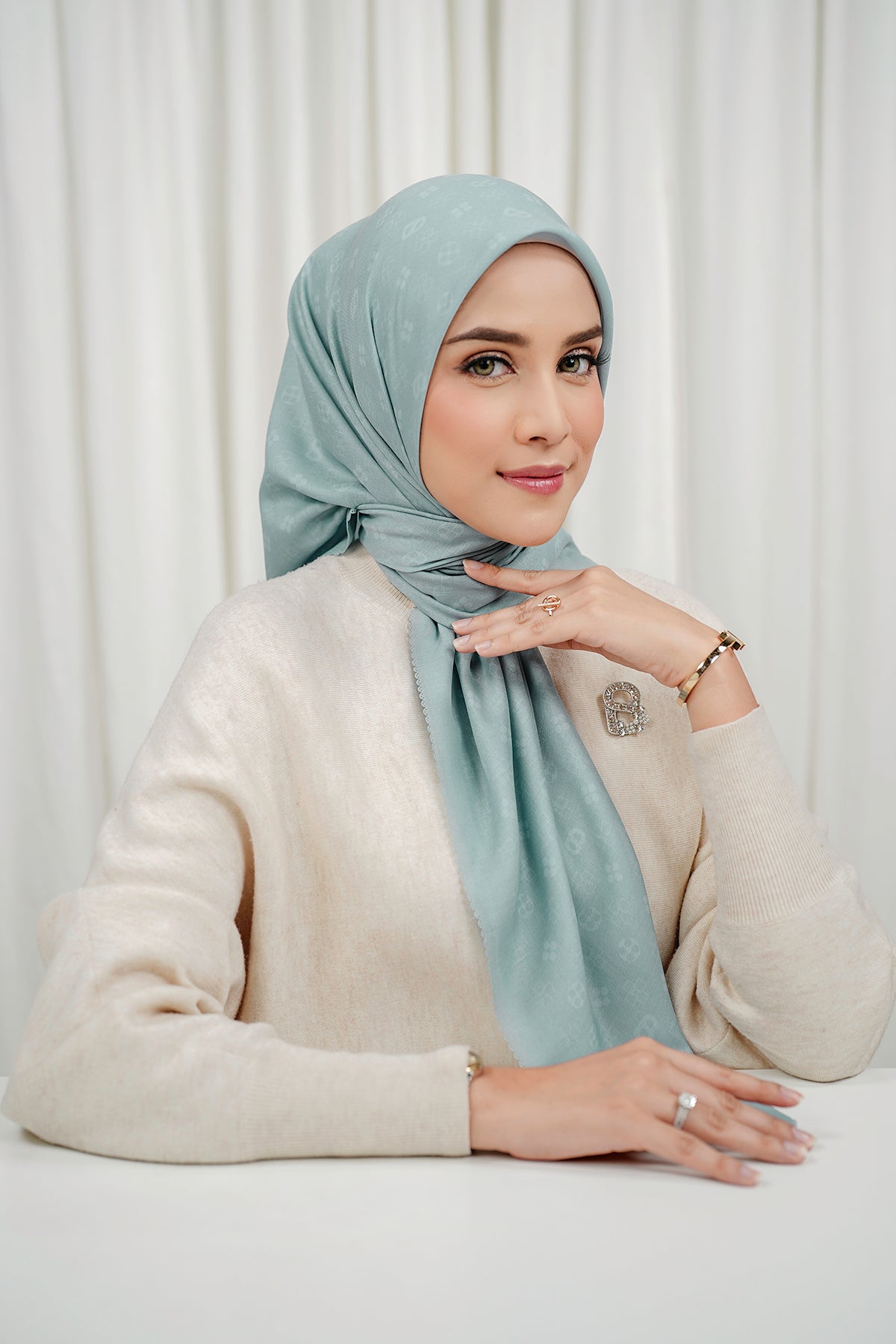 Monogram Voile Square - Aqua