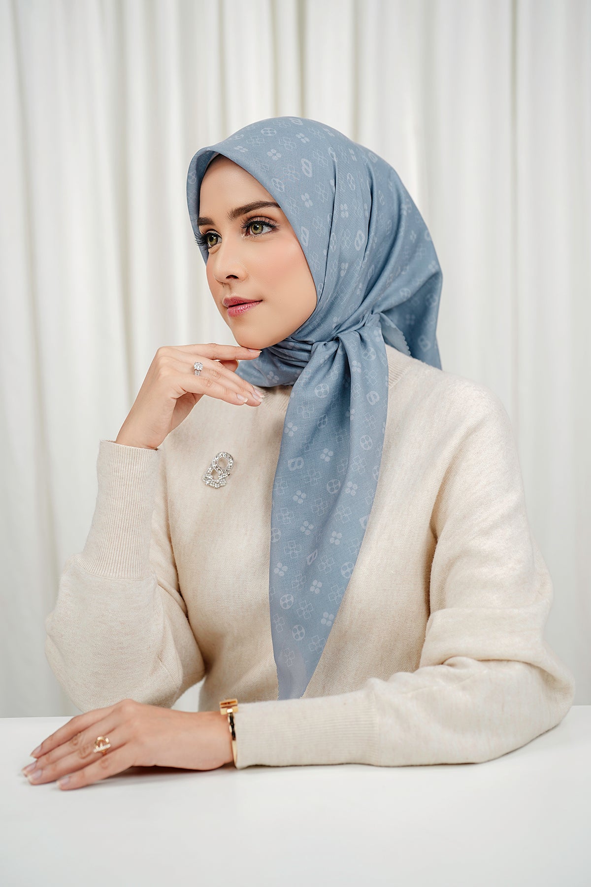 Monogram Voile Square - Blue Jasper