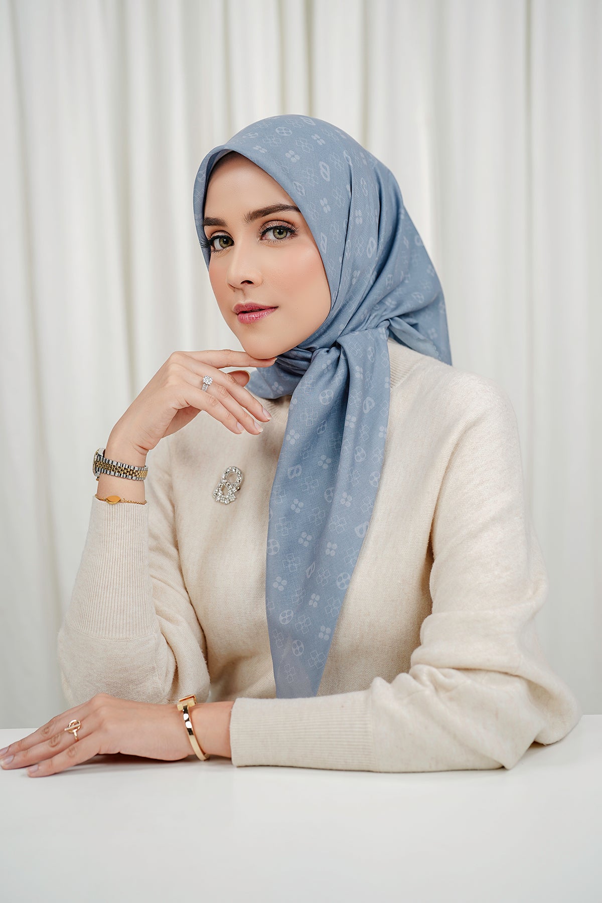 Monogram Voile Square - Blue Jasper