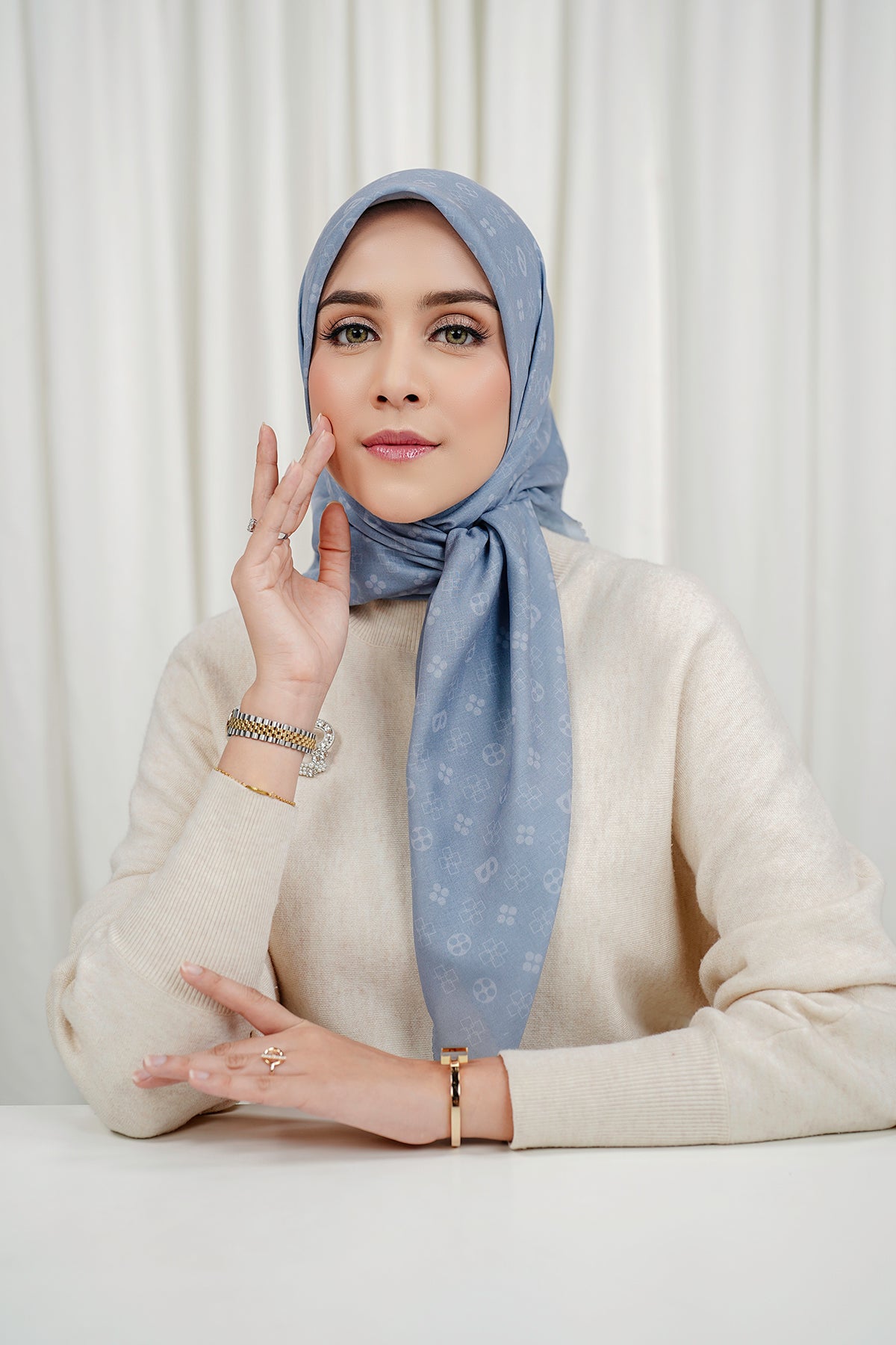 Monogram Voile Square - Blue Jasper