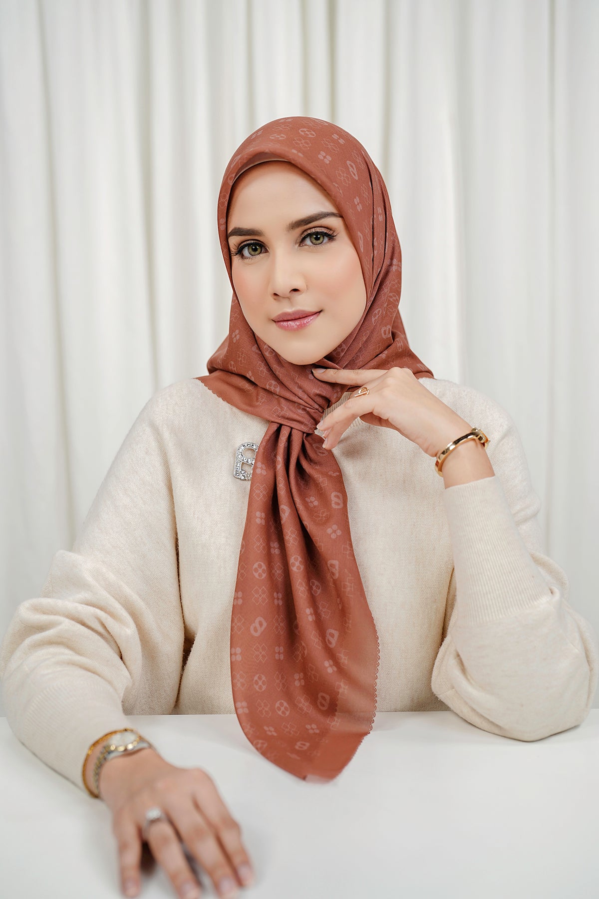 Monogram Voile Square - Burnt Sienna