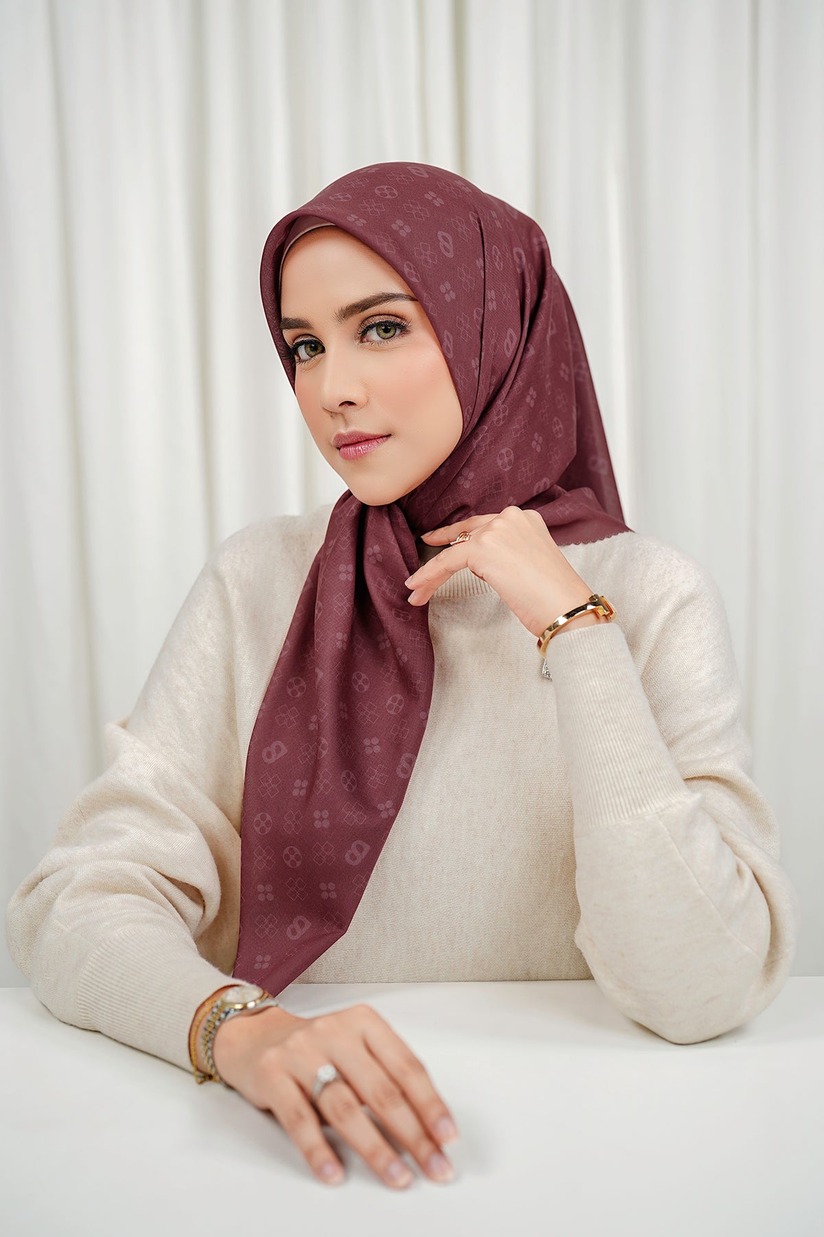 Monogram Voile Square - Cranberry