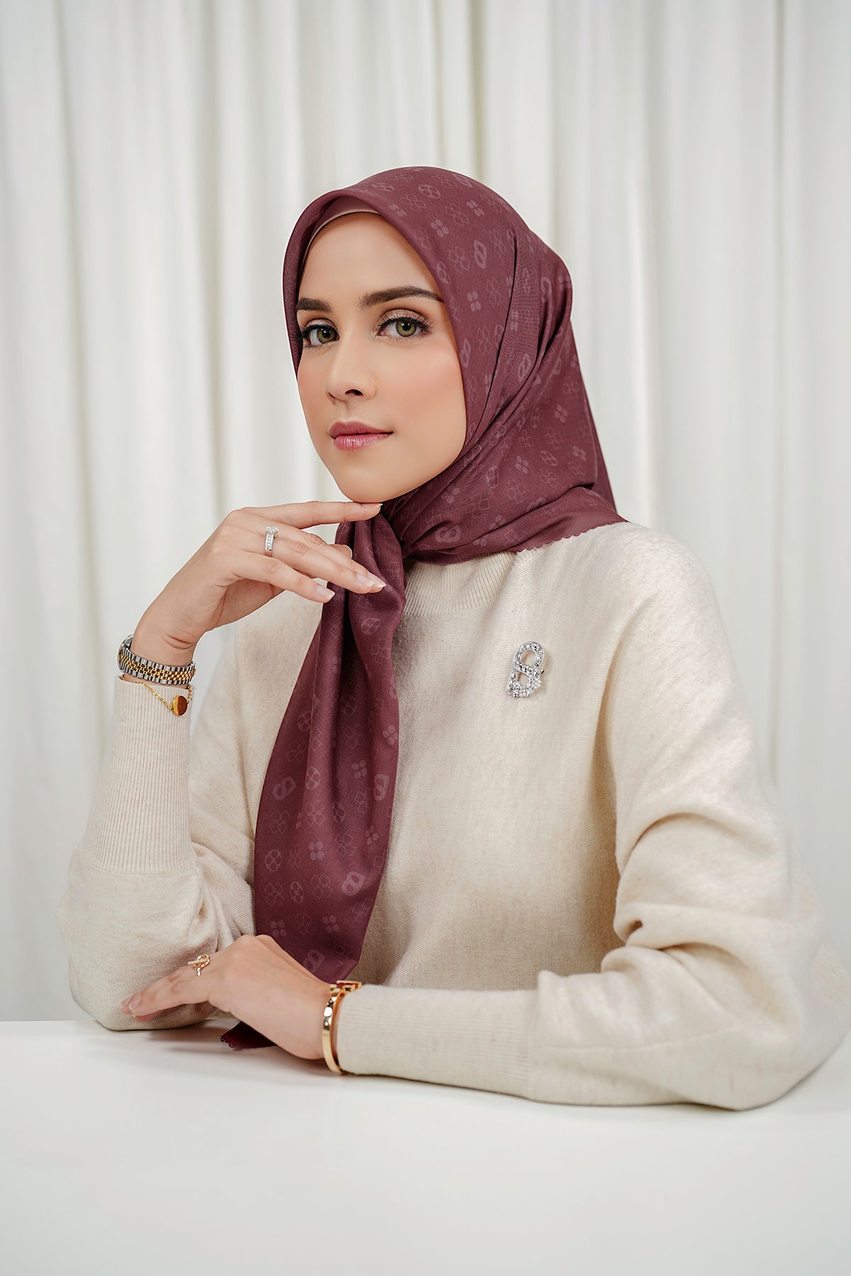 Monogram Voile Square - Cranberry