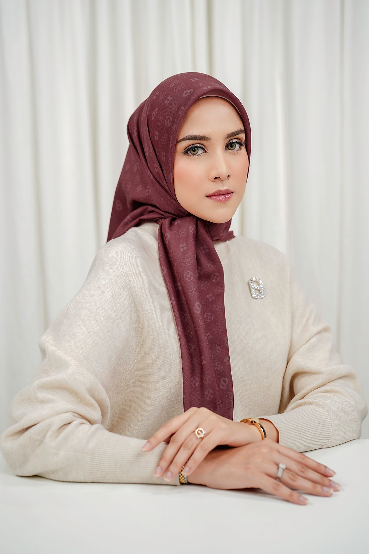 Monogram Voile Square - Cranberry