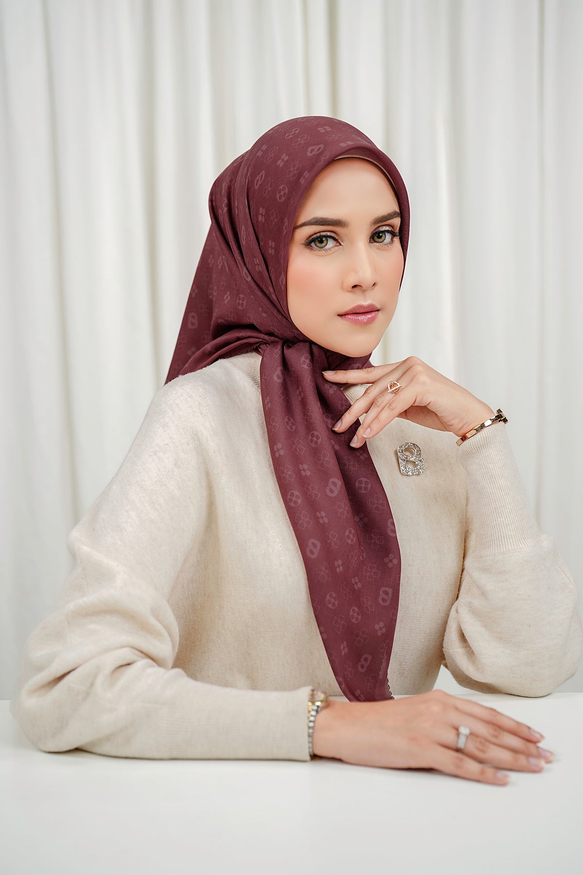 Monogram Voile Square - Cranberry