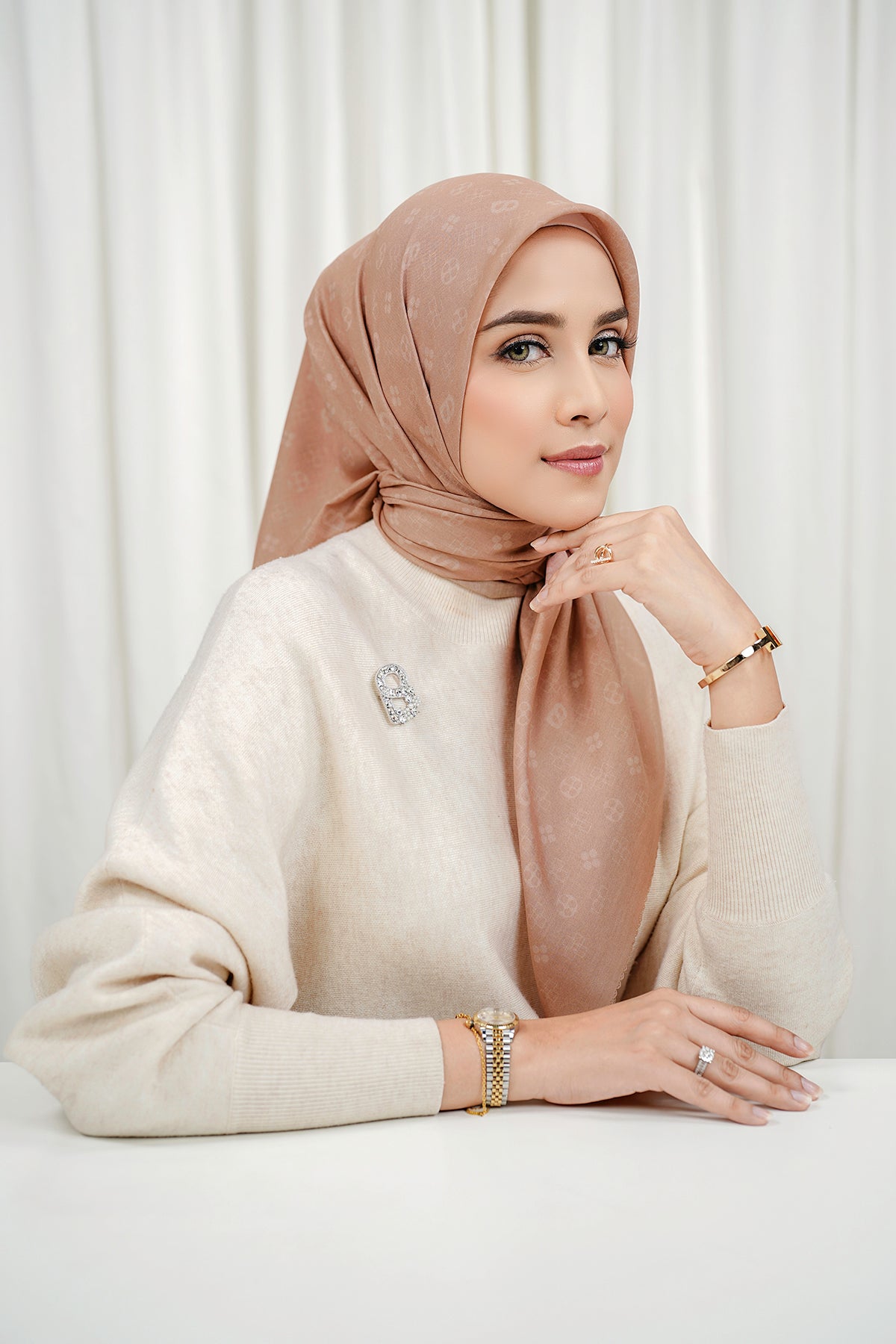 Monogram Voile Square - Misty Rose