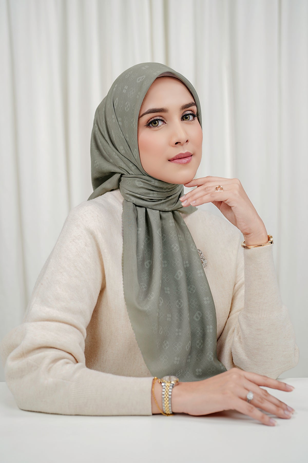 Monogram Voile Square - Mushroom